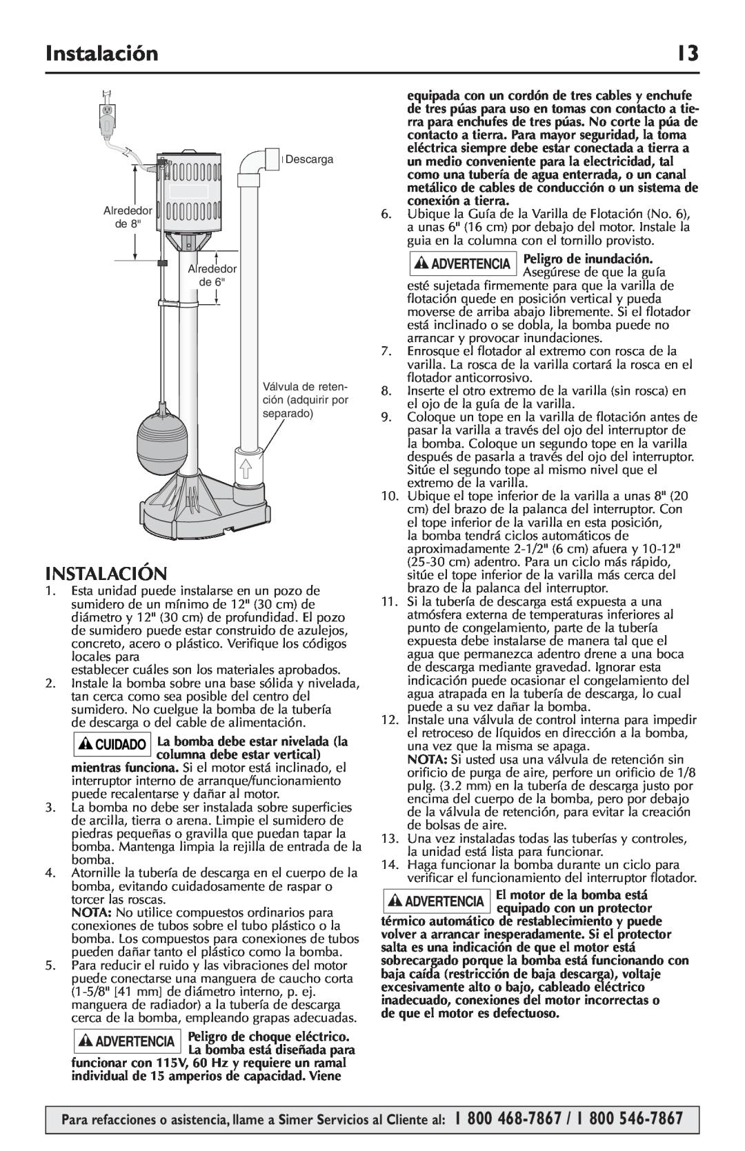Simer Pumps 5023SS, 5020B owner manual Instalación 