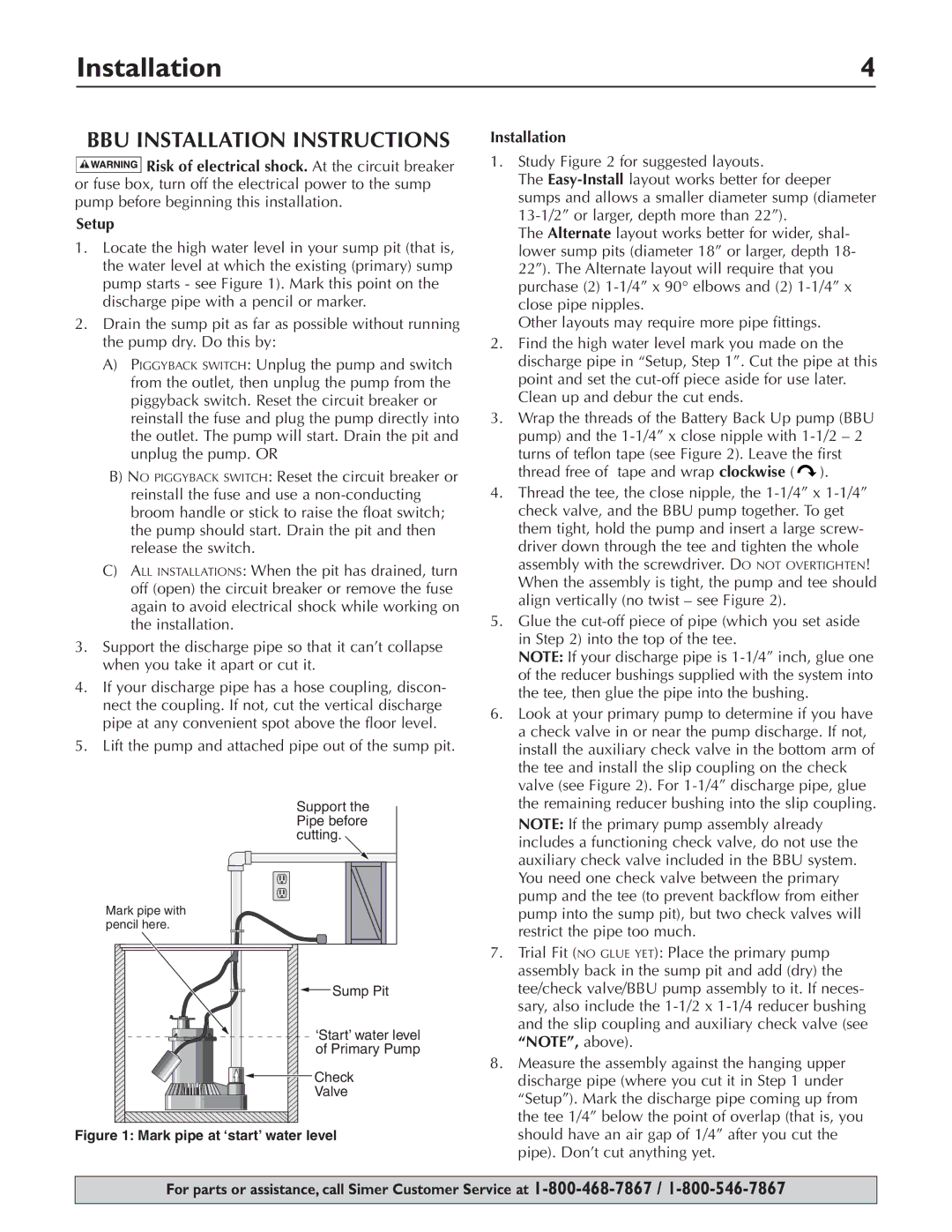 Simer Pumps A5000-04 owner manual BBU Installation Instructions 