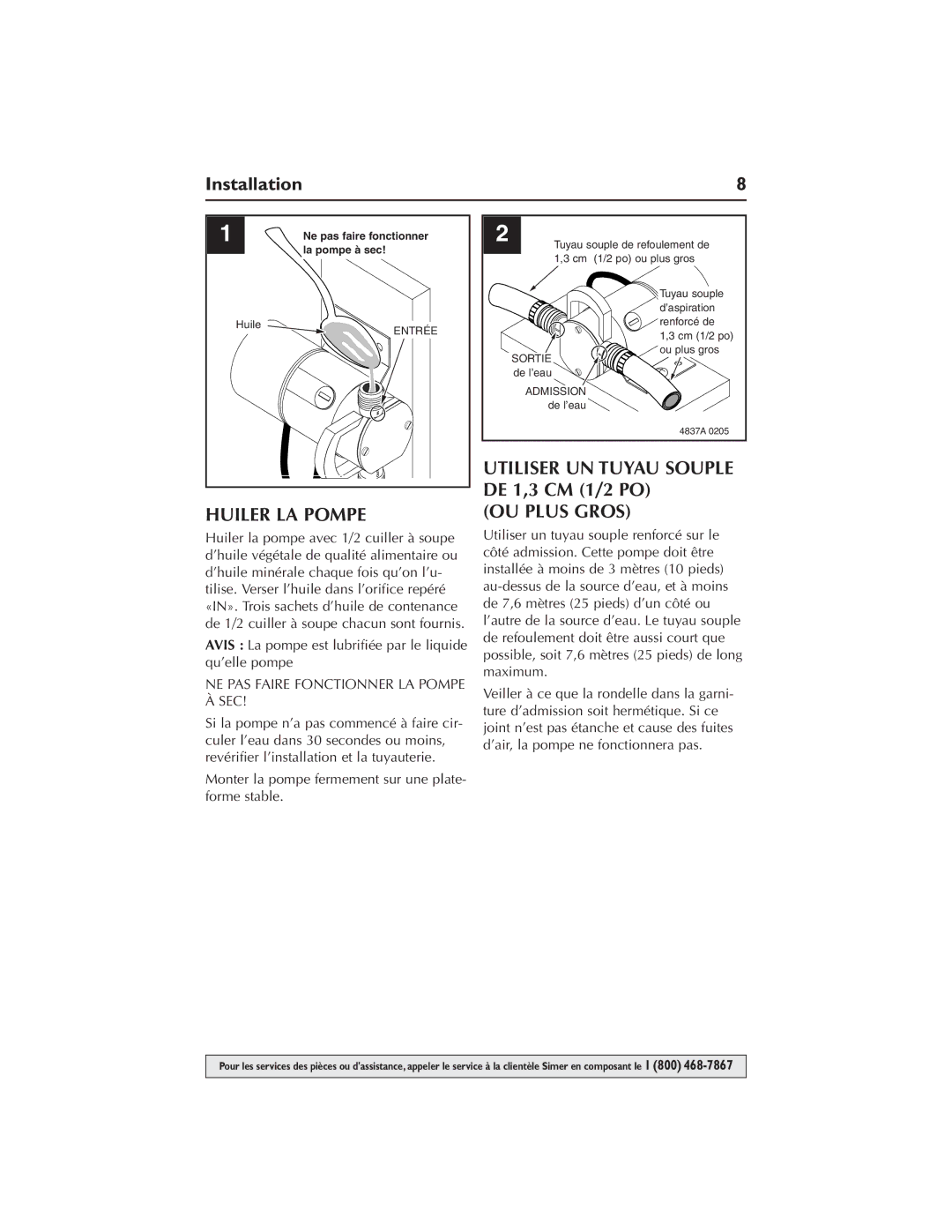 Simer Pumps M40-04, M40P-04 owner manual DE 1,3 CM 1/2 PO, Huiler LA Pompe OU Plus Gros 