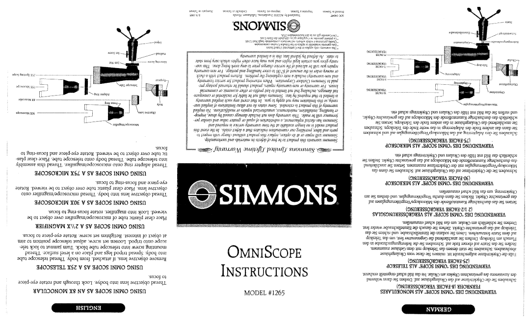 Simmons Optics 1265 manual 