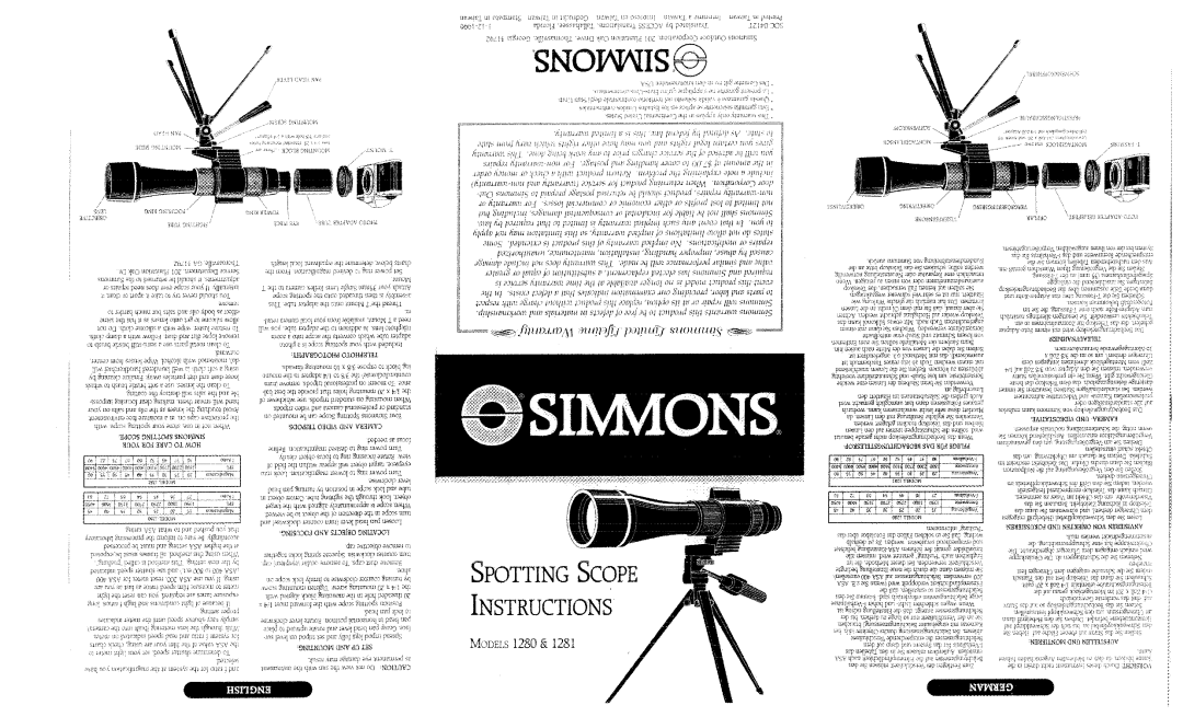 Simmons Optics 1280 manual 