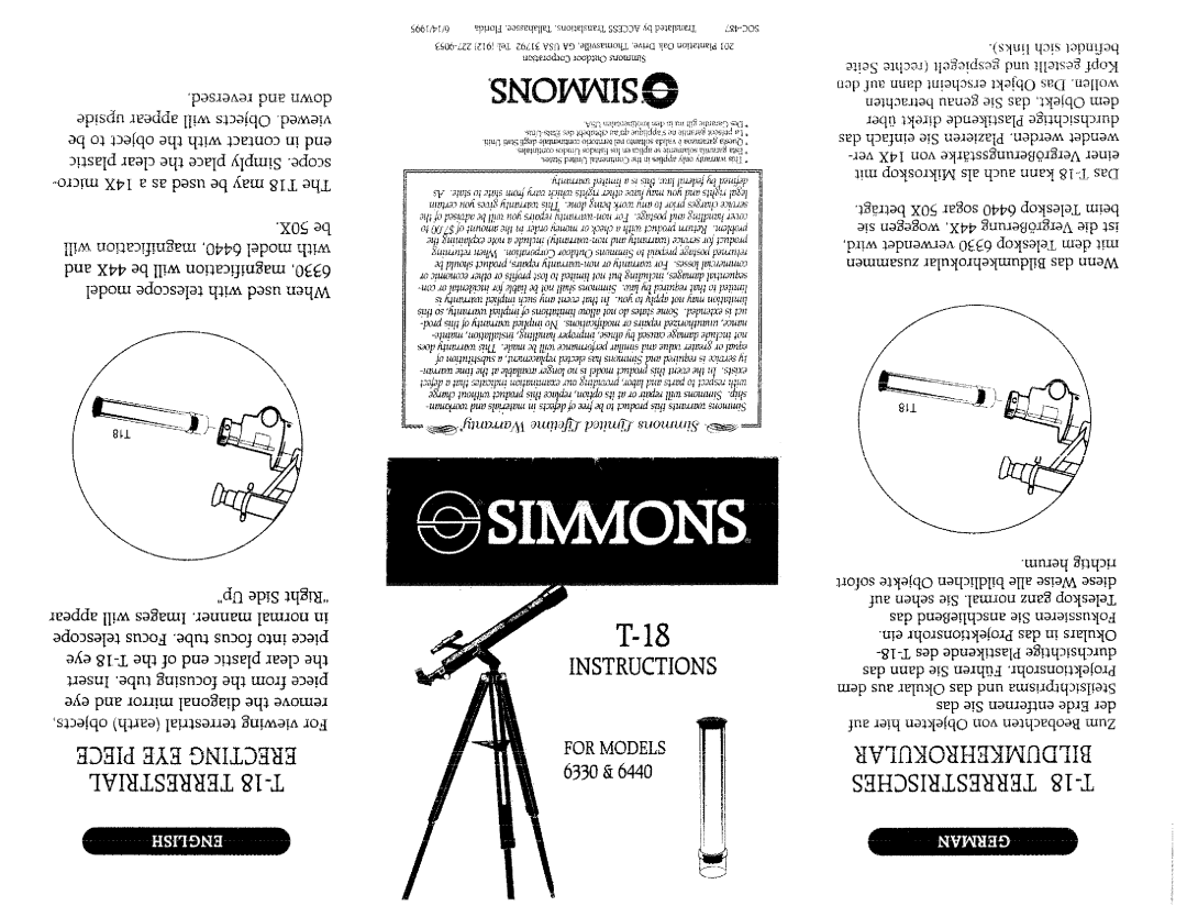 Simmons Optics 6330 manual 