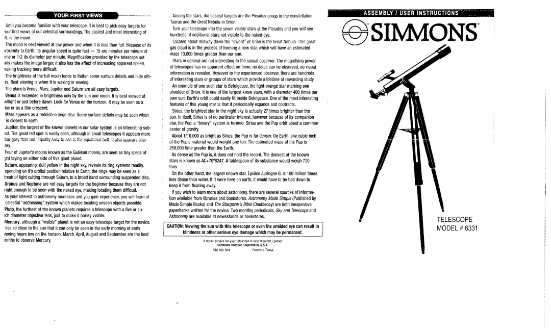 Simmons Optics 6331 manual 