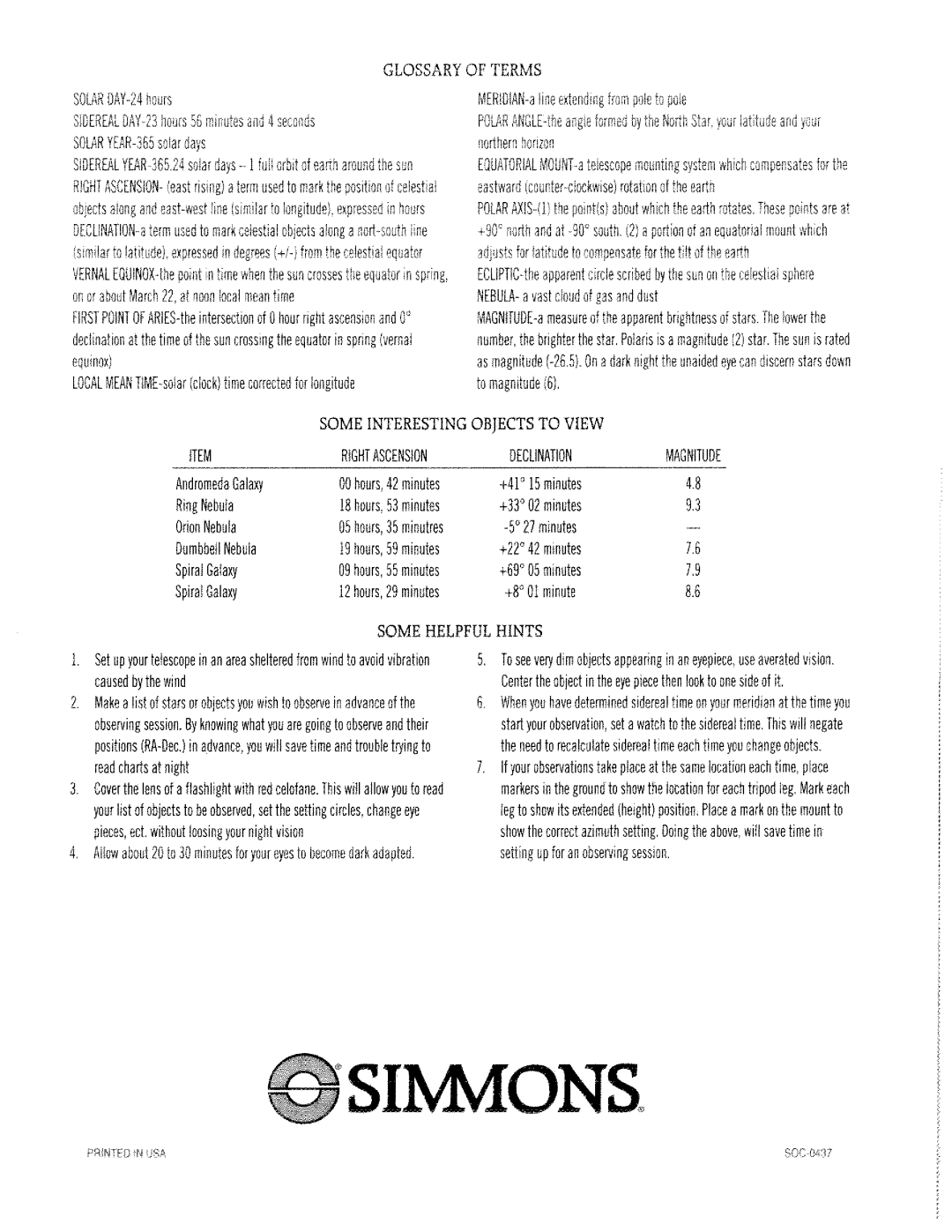 Simmons Optics 6450 manual 