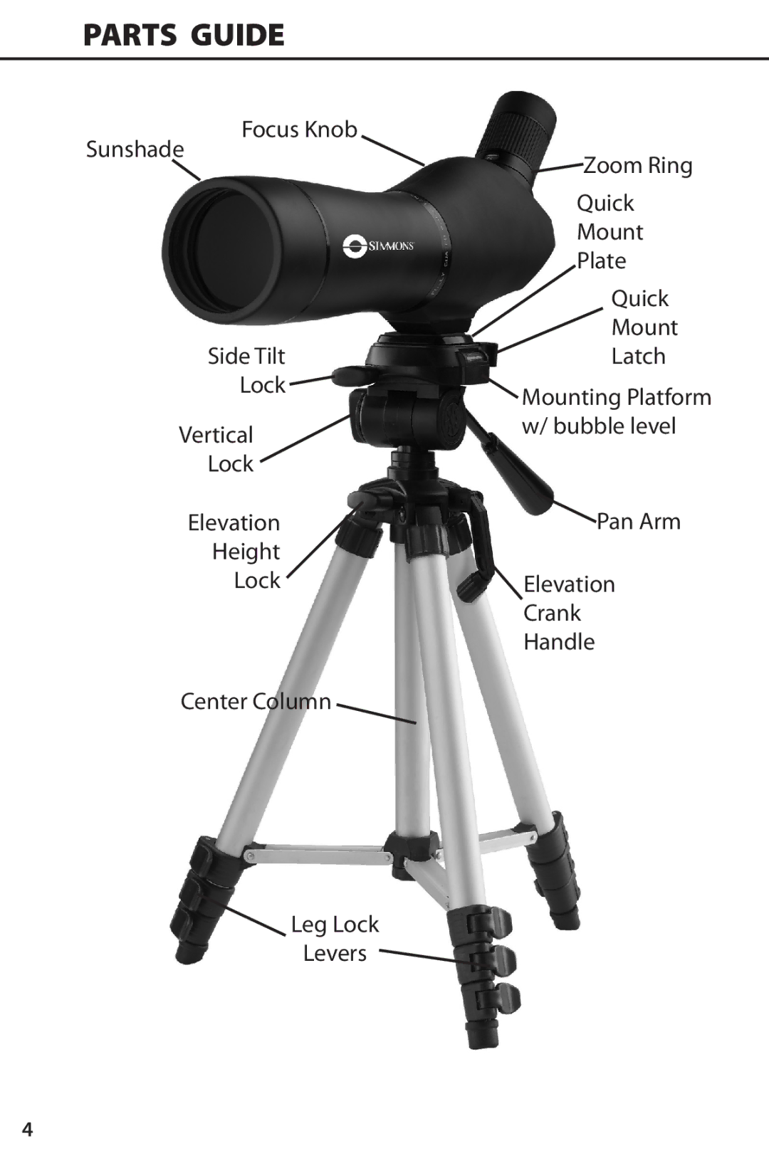 Simmons Optics 71-2060 instruction manual Parts Guide 