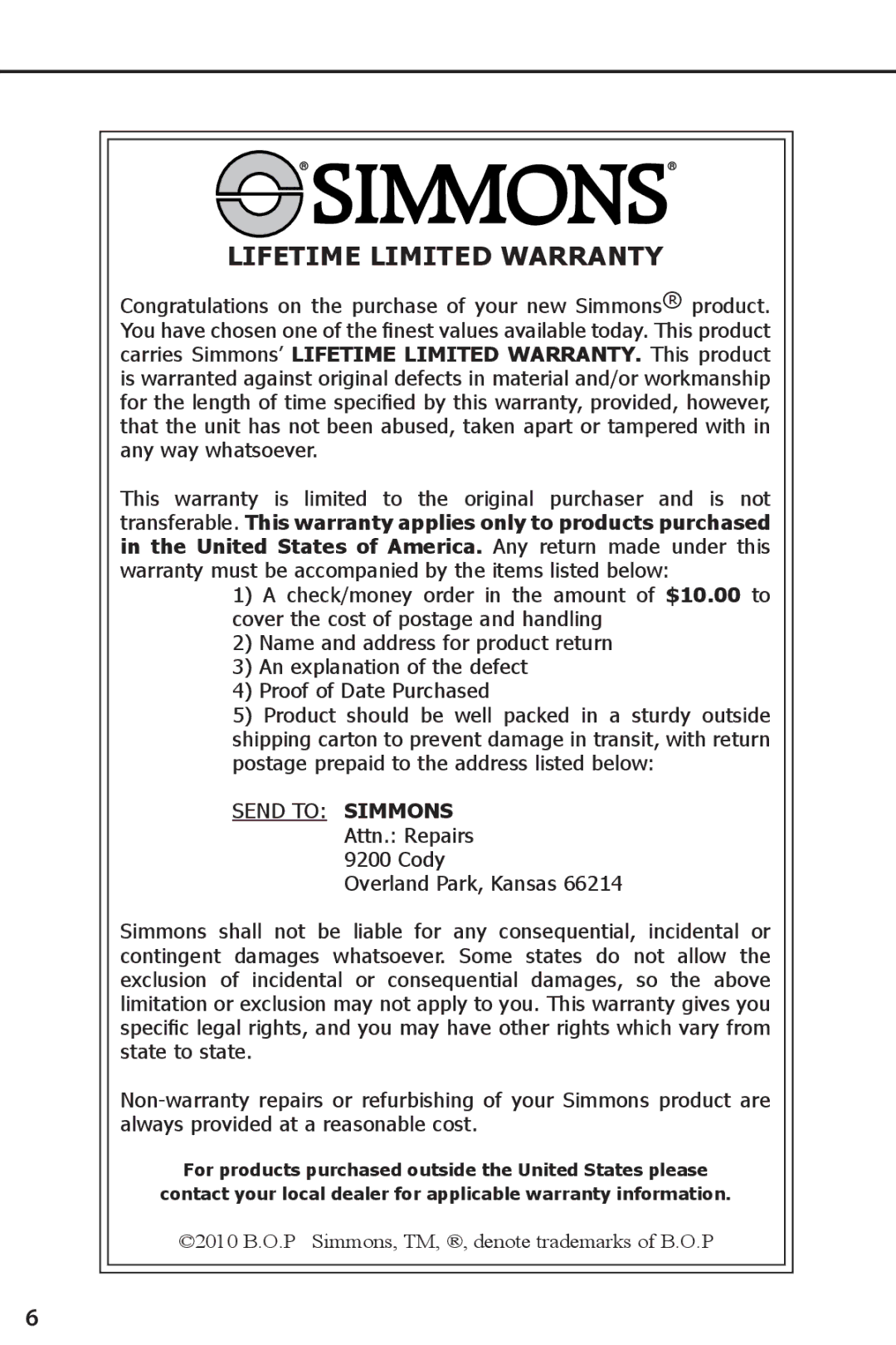 Simmons Optics 71-2060 instruction manual Lifetime Limited Warranty 