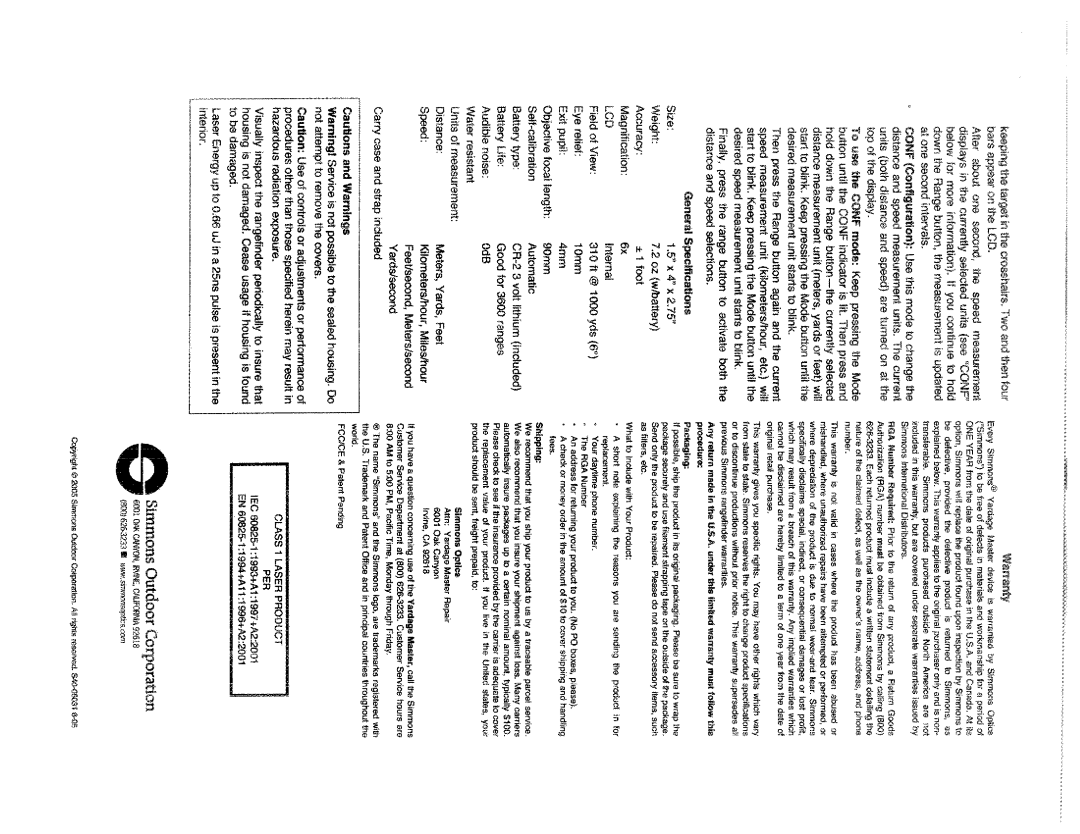 Simmons Optics 801445 manual 