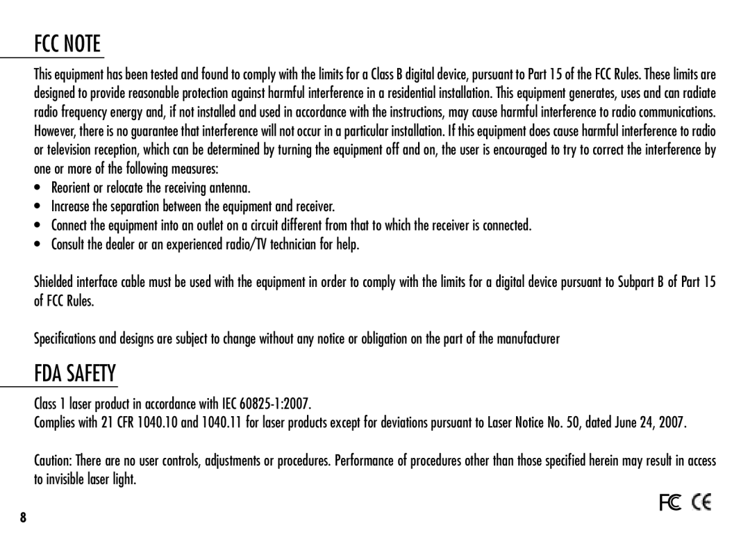 Simmons Optics LRF 600 manual FCC Note, FDA Safety, Class 1 laser product in accordance with IEC 