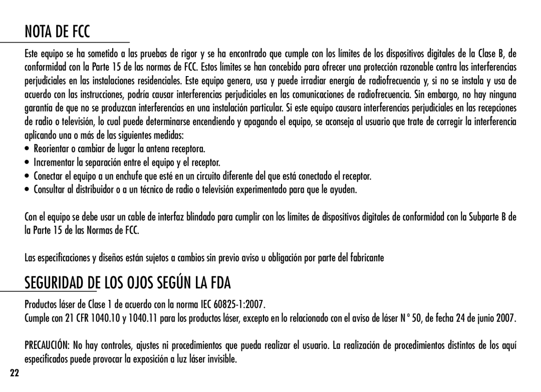 Simmons Optics LRF 600 manual Nota de FCC, Productos láser de Clase 1 de acuerdo con la norma IEC 