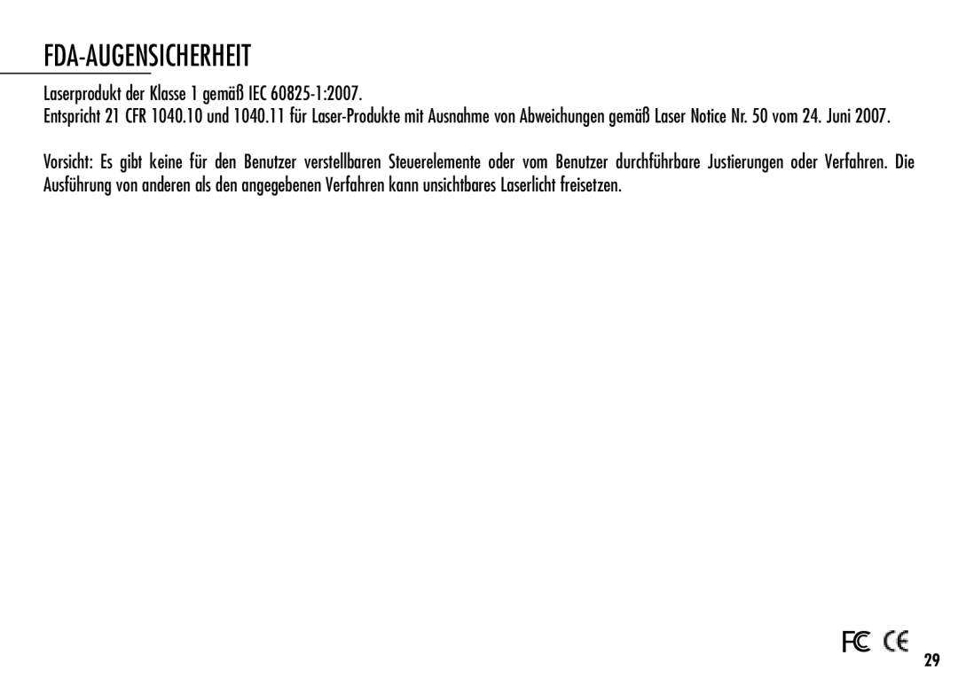 Simmons Optics LRF 600 manual FDA-Augensicherheit, Laserprodukt der Klasse 1 gemäß IEC 