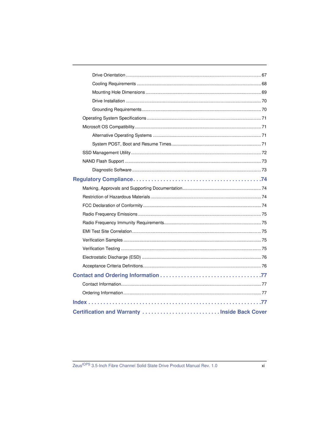 SimpleTech ZeusIOPS manual Regulatory Compliance, Contact and Ordering Information 