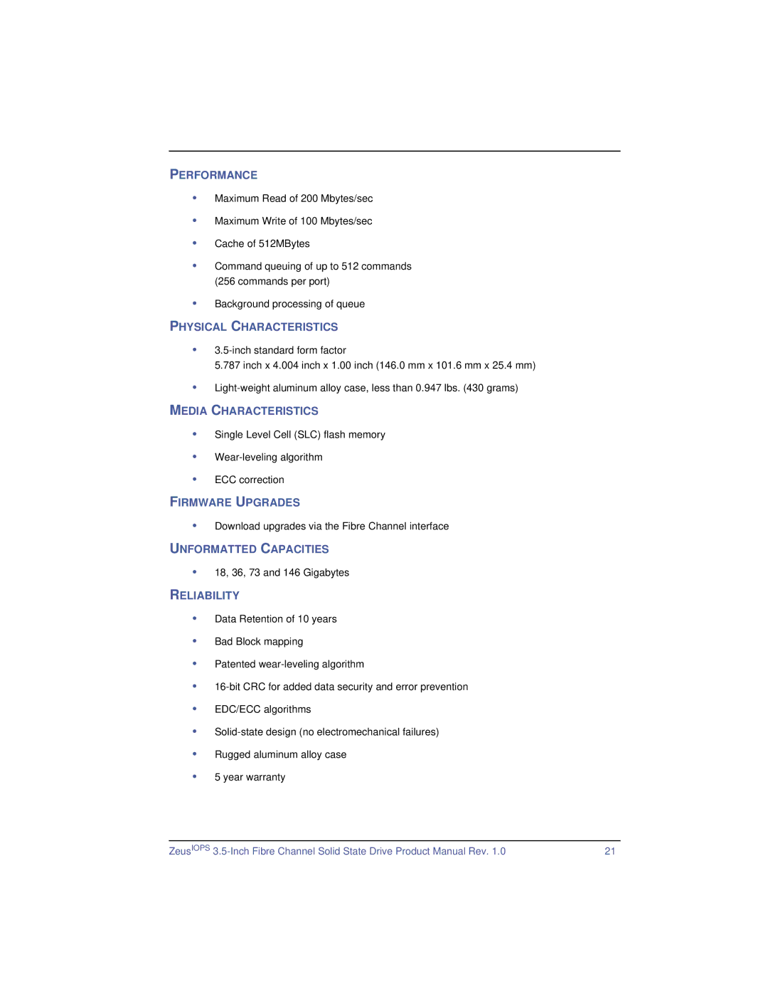 SimpleTech ZeusIOPS manual Download upgrades via the Fibre Channel interface 