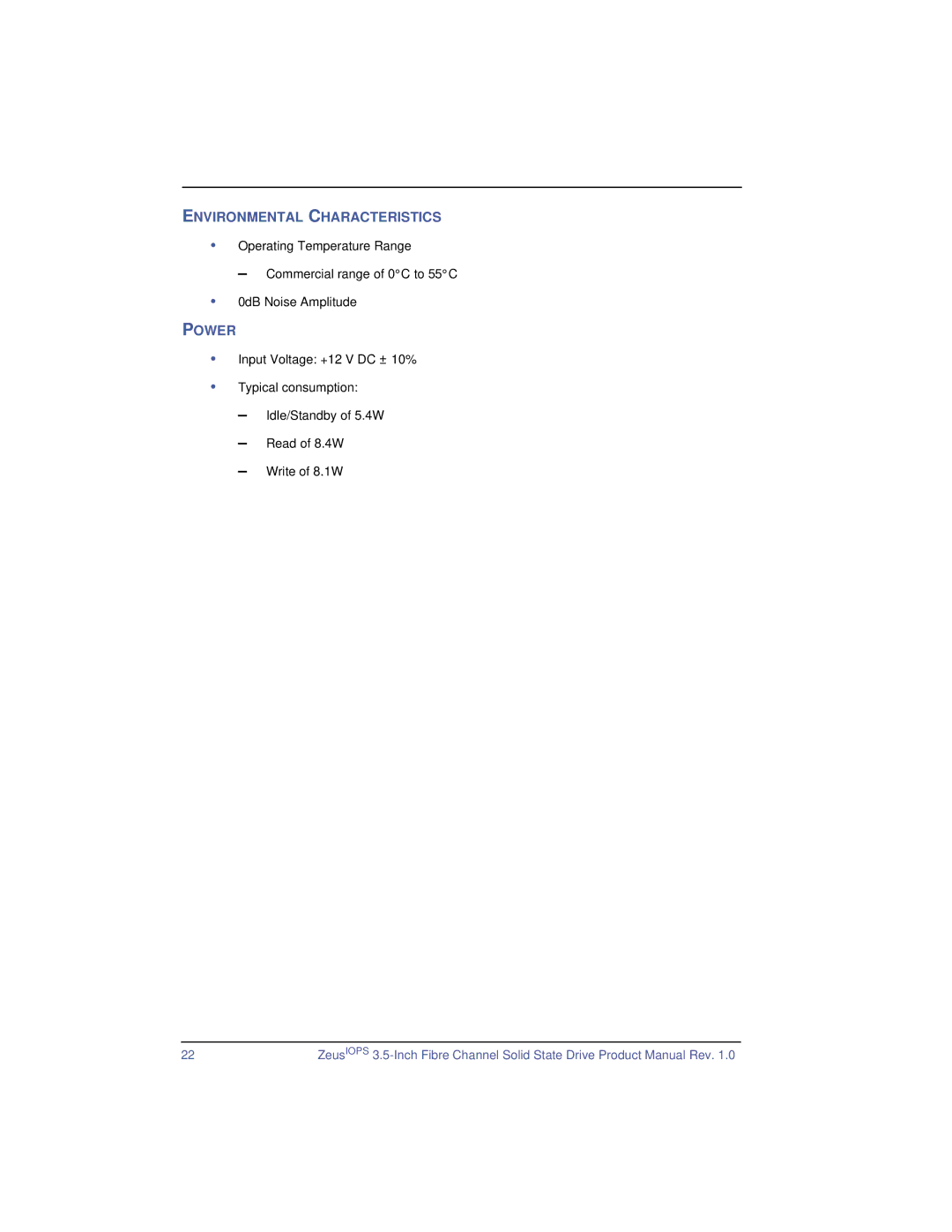 SimpleTech ZeusIOPS manual Environmental Characteristics 