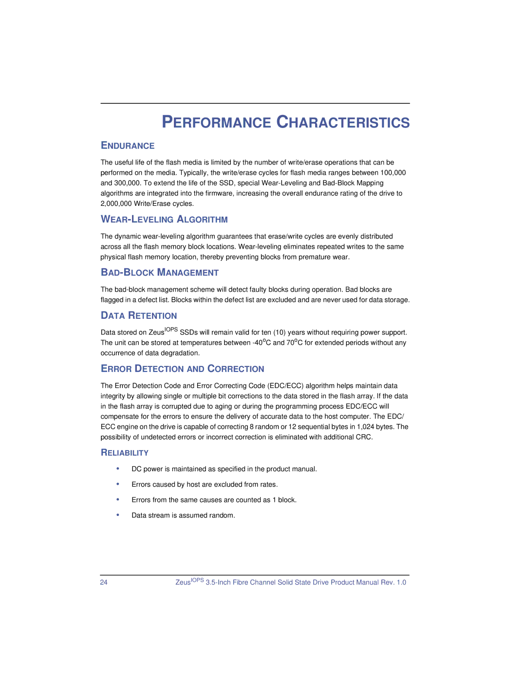 SimpleTech ZeusIOPS manual Performance Characteristics 