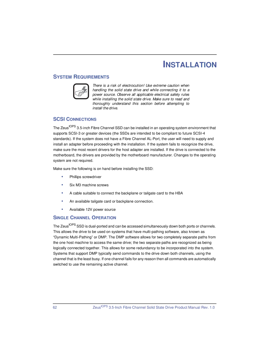 SimpleTech ZeusIOPS manual Installation, System Requirements 