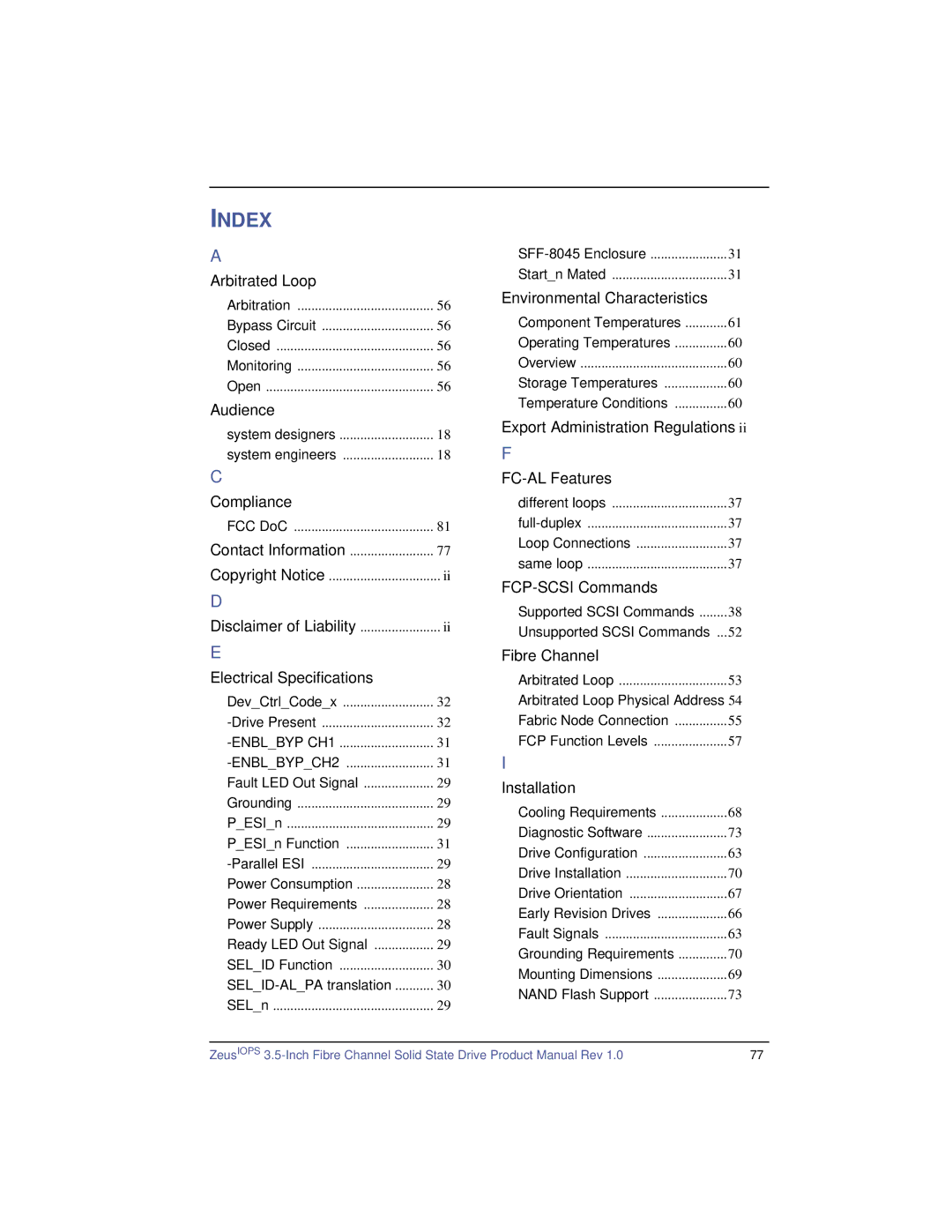 SimpleTech ZeusIOPS manual Index 