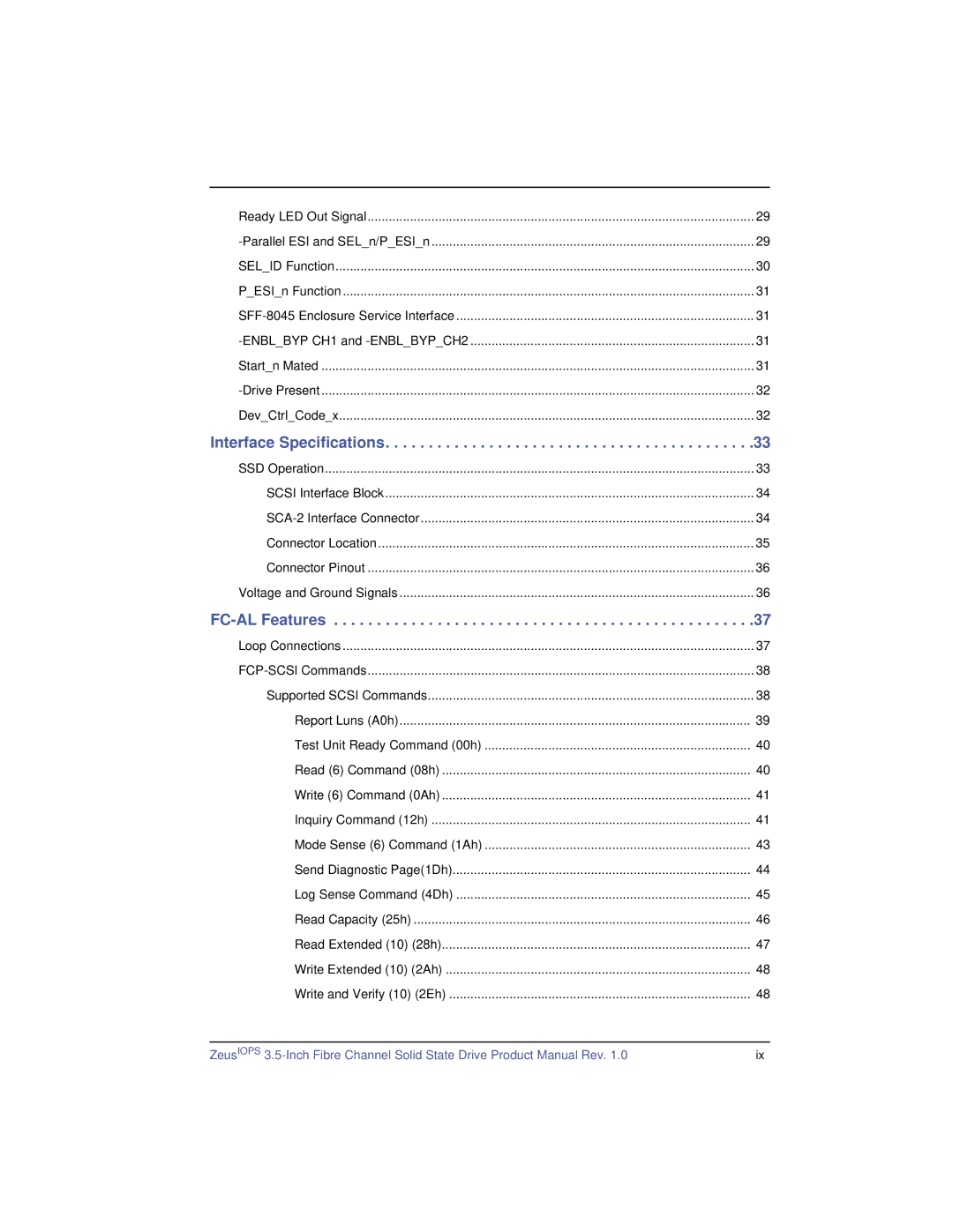 SimpleTech ZeusIOPS manual Interface Specifications, FC-AL Features 