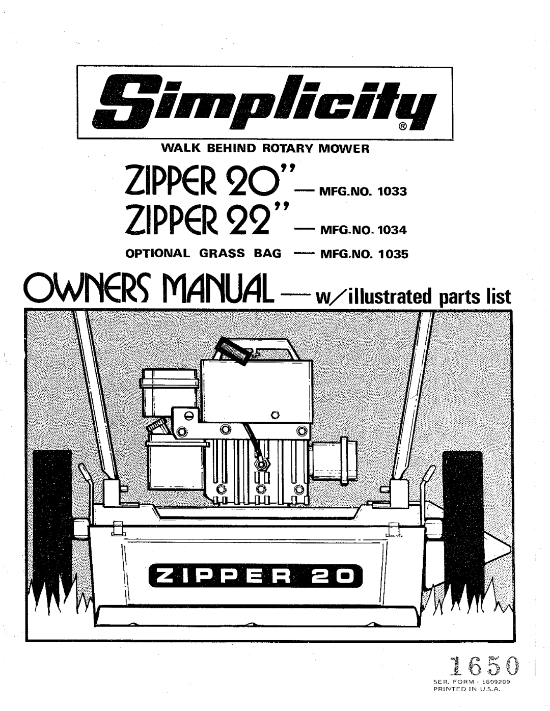 Simplicity 1035, 1033, 1034 manual 
