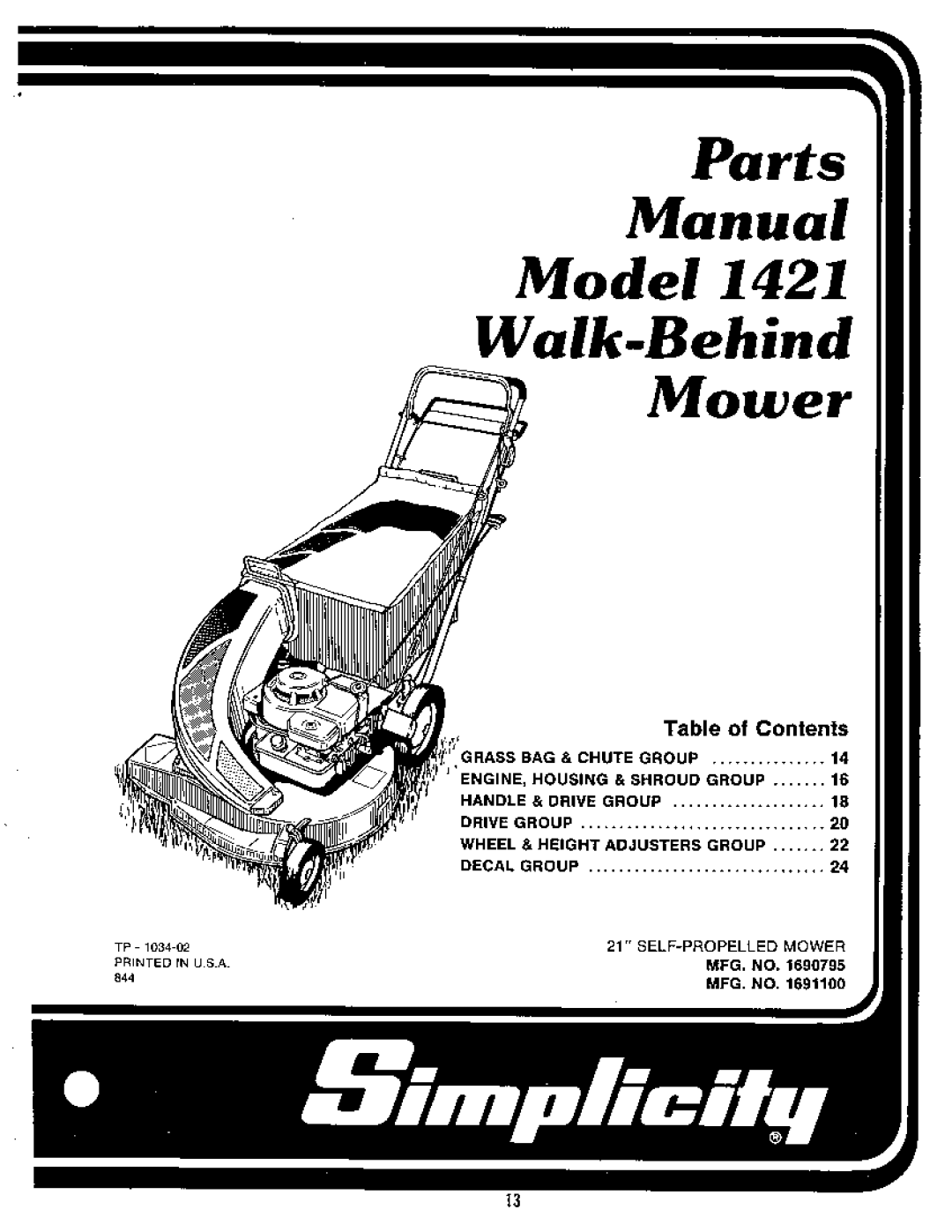 Simplicity 1321PPE Mower, 1421 Mower, 1321 Mower, 1291 Mower, 1318PSE Mower, 1321PP Mower, 1319PS Mower, 1322PS Mower, 1221 Mower 