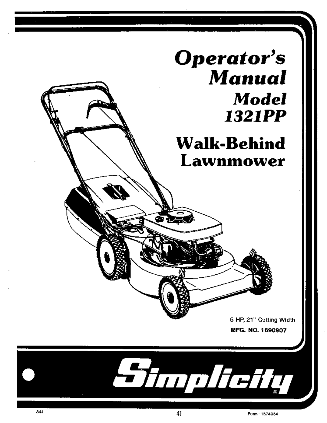 Simplicity 1318PSE Mower, 1421 Mower, 1321 Mower, 1291 Mower, 1321PP Mower, 1321PPE Mower, 1319PS Mower, 1322PS Mower, 1221 Mower 