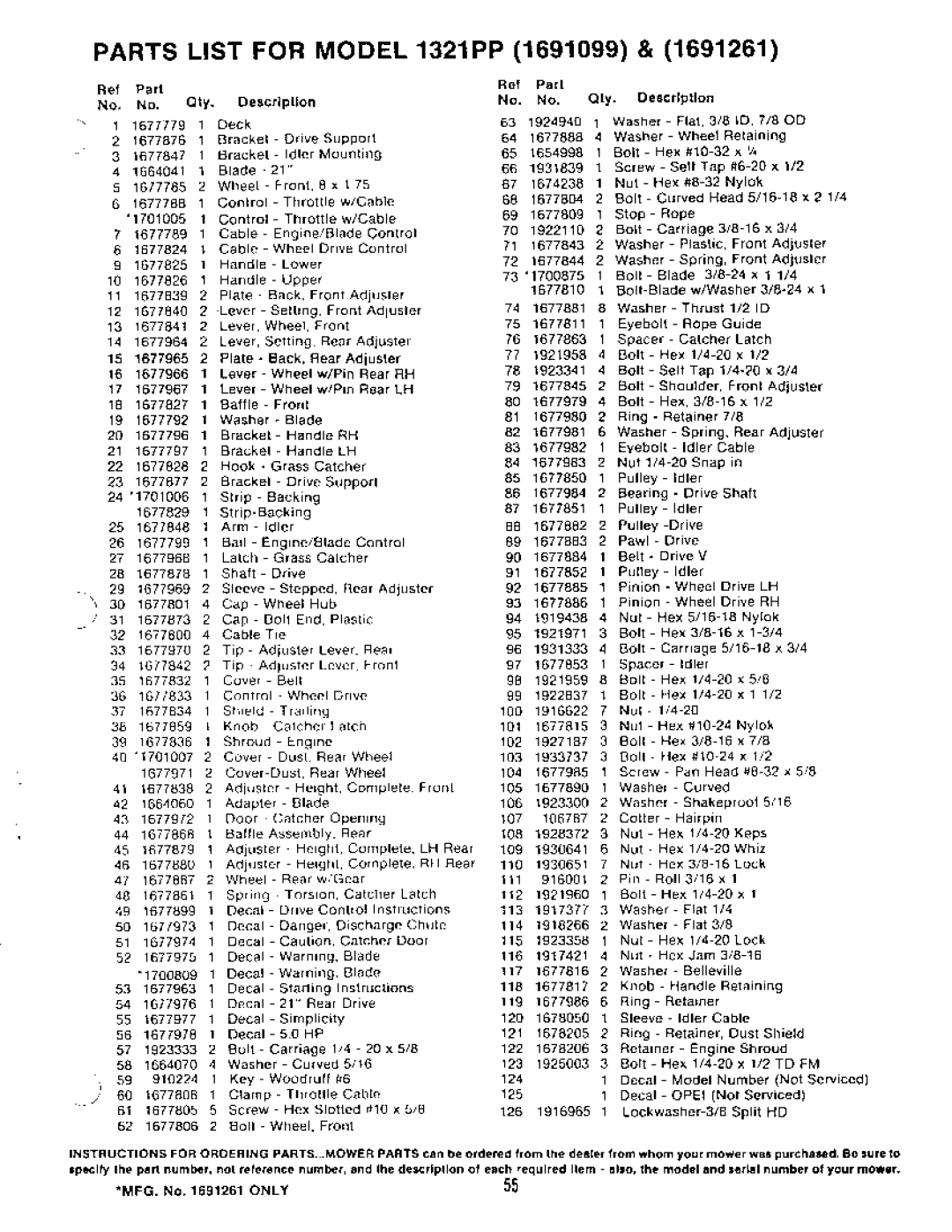 Simplicity 1322PS Mower, 1421 Mower, 1321 Mower, 1291 Mower, 1318PSE Mower, 1321PP Mower, 1321PPE Mower, 1319PS Mower, 1221 Mower 