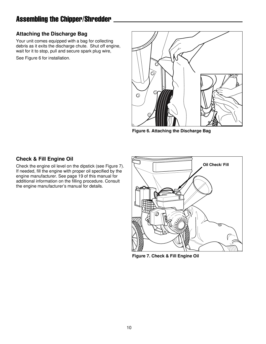 Simplicity 14E manual Attaching the Discharge Bag, Check & Fill Engine Oil 