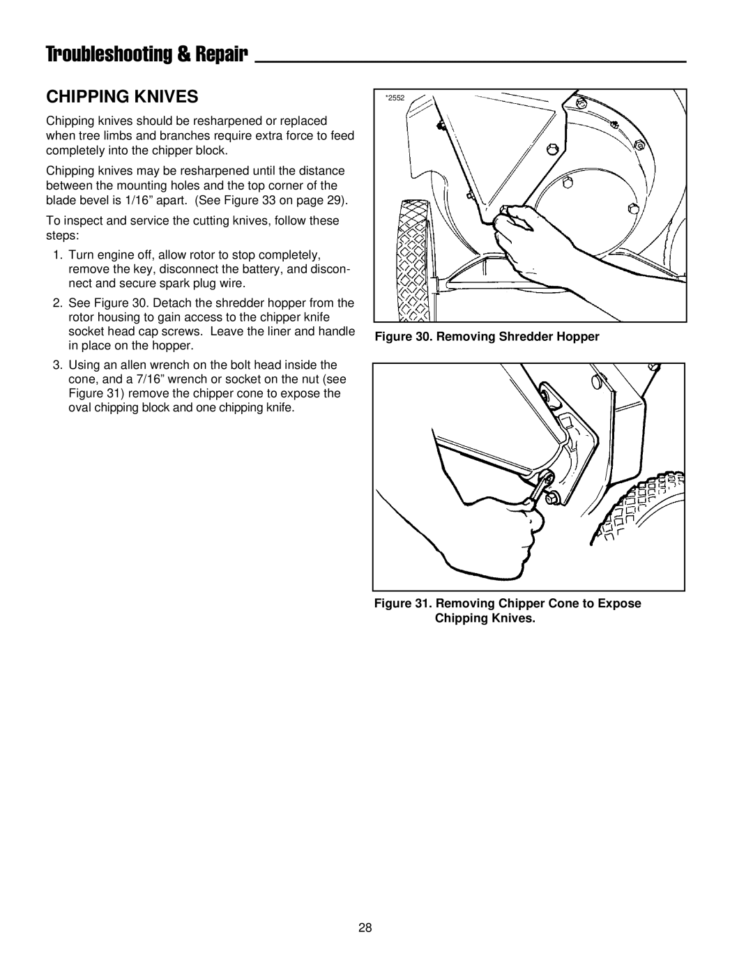 Simplicity 14E manual Removing Chipper Cone to Expose Chipping Knives 