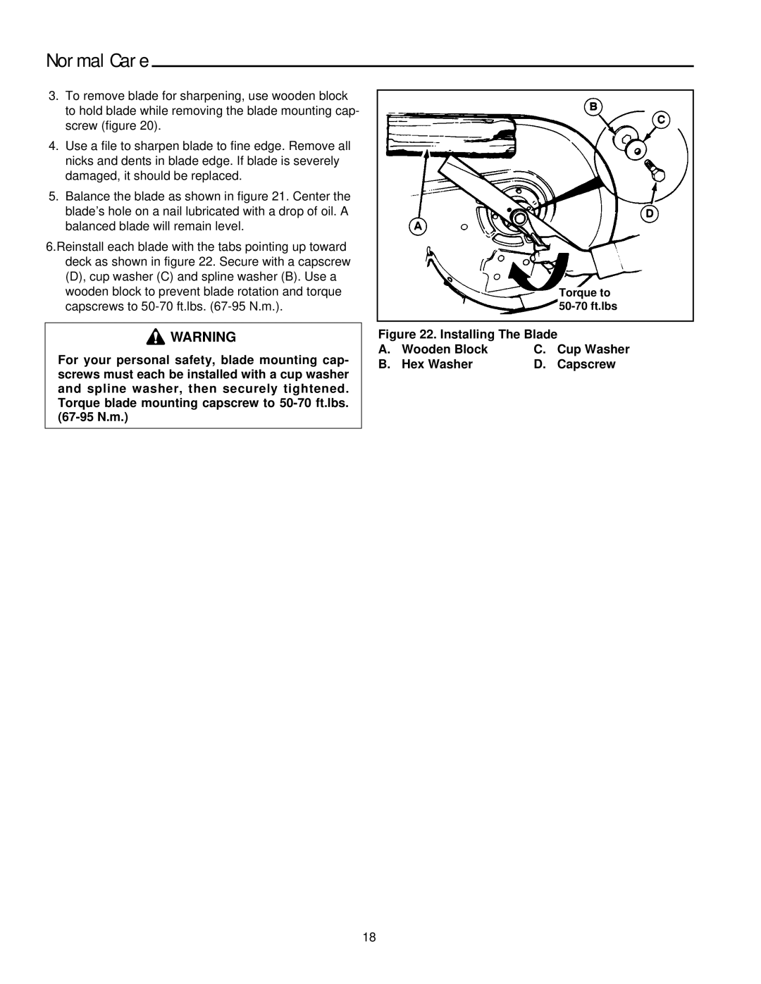 Simplicity 14HP, 11HP manual Installing The Blade 