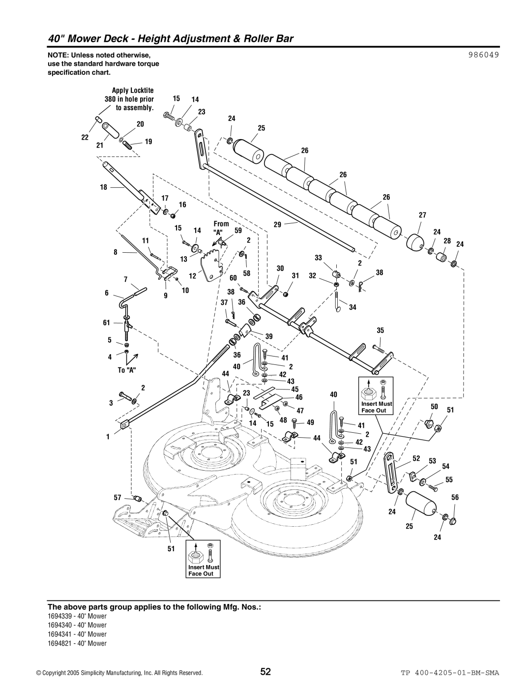 Simplicity 1600 Series manual Mower Deck Height Adjustment & Roller Bar 