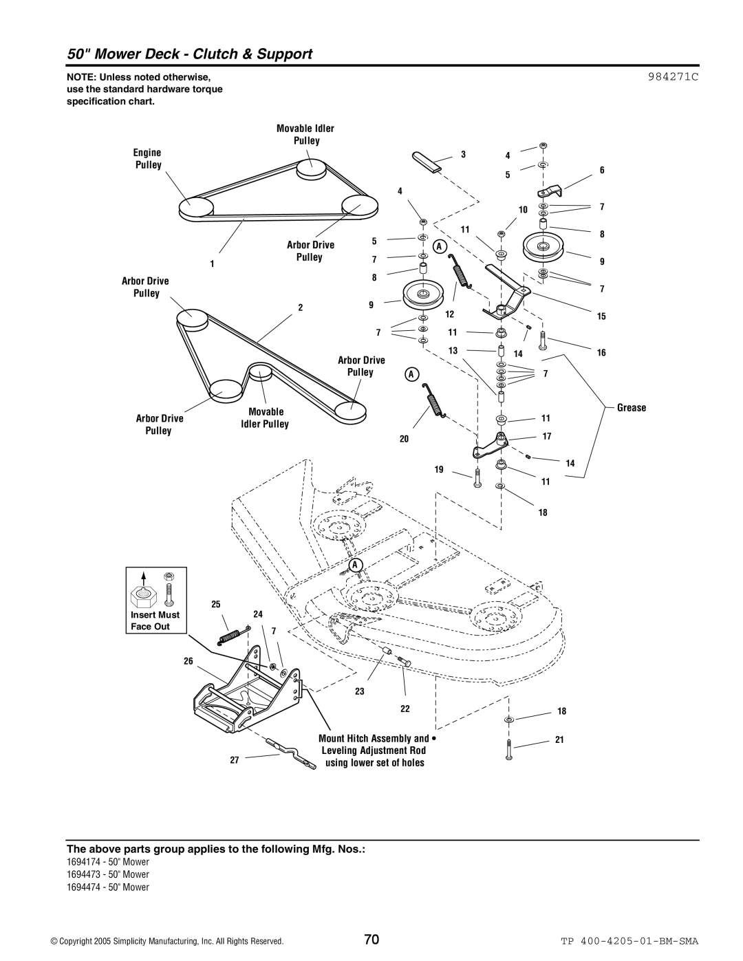 Simplicity 1600 Series manual Mower Deck Clutch & Support, 984271C 