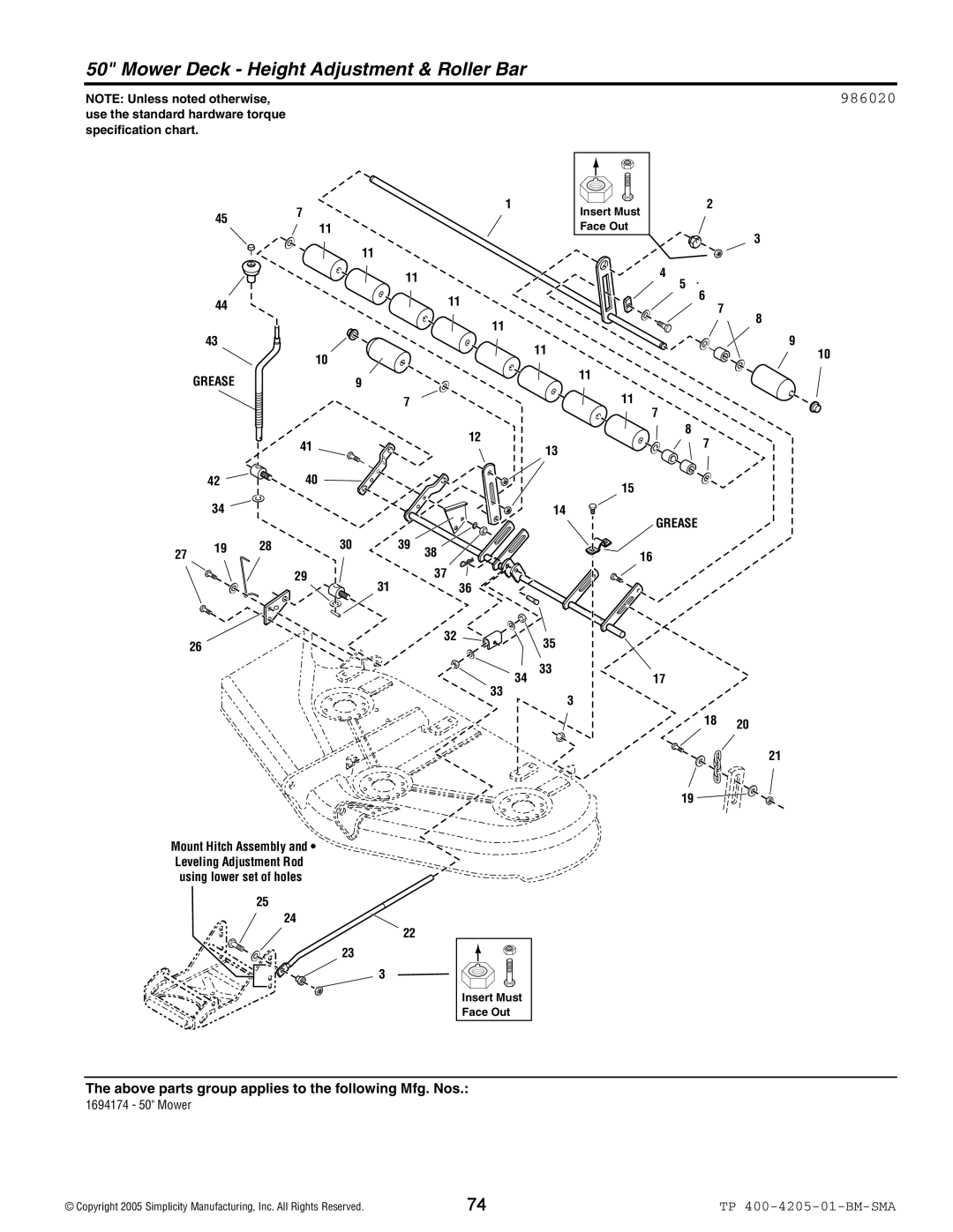 Simplicity 1600 Series manual Mower Deck Height Adjustment & Roller Bar 