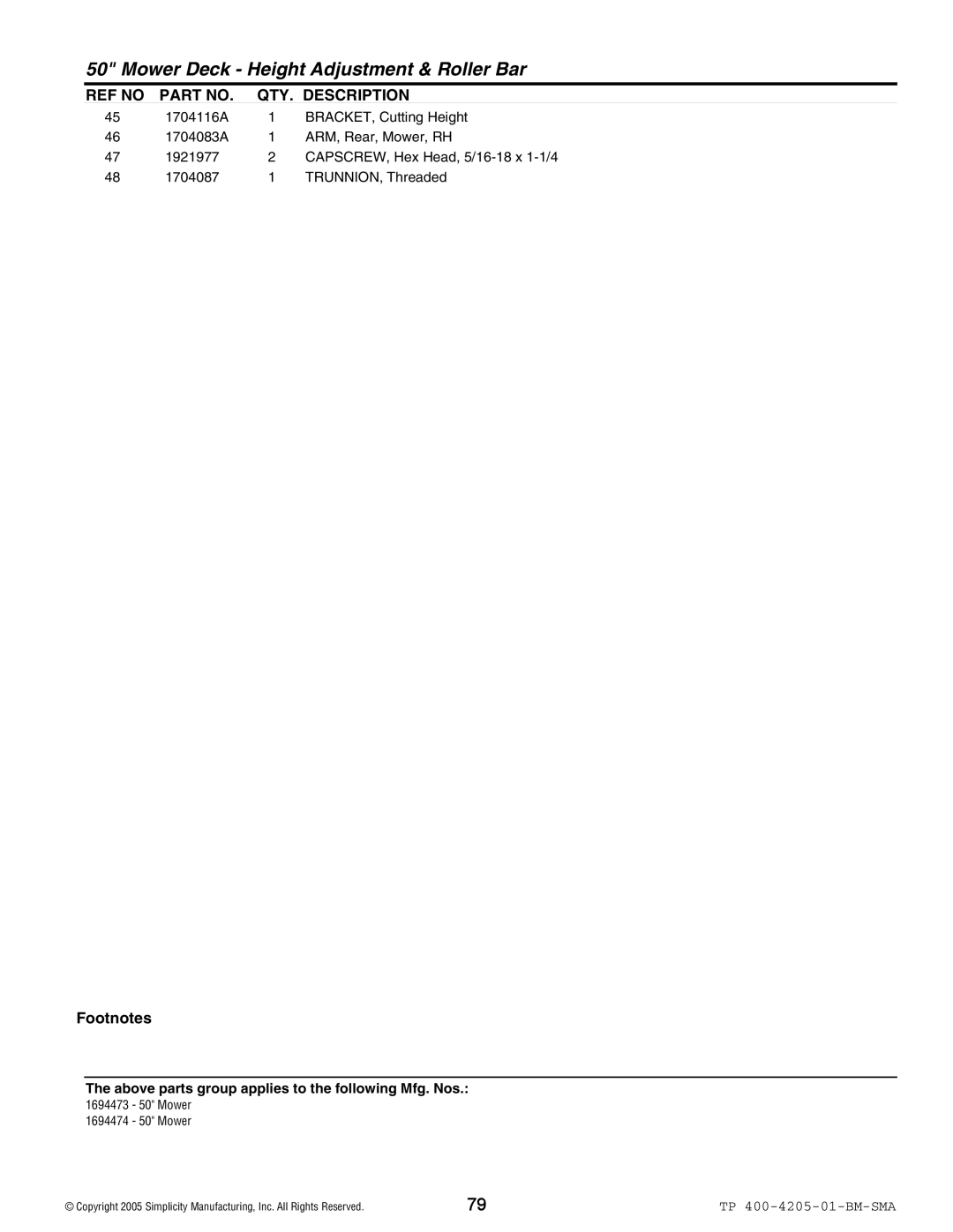 Simplicity 1600 Series manual Mower Deck Height Adjustment & Roller Bar 