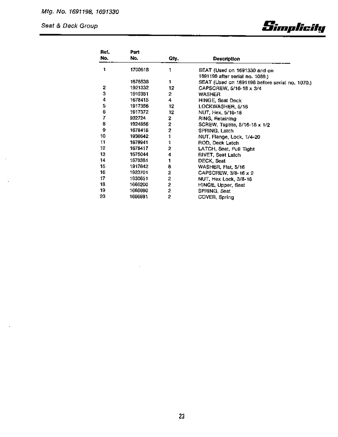 Simplicity 1691457, 1691458, 1691332, 1691199, 1691330, 1691198 manual 