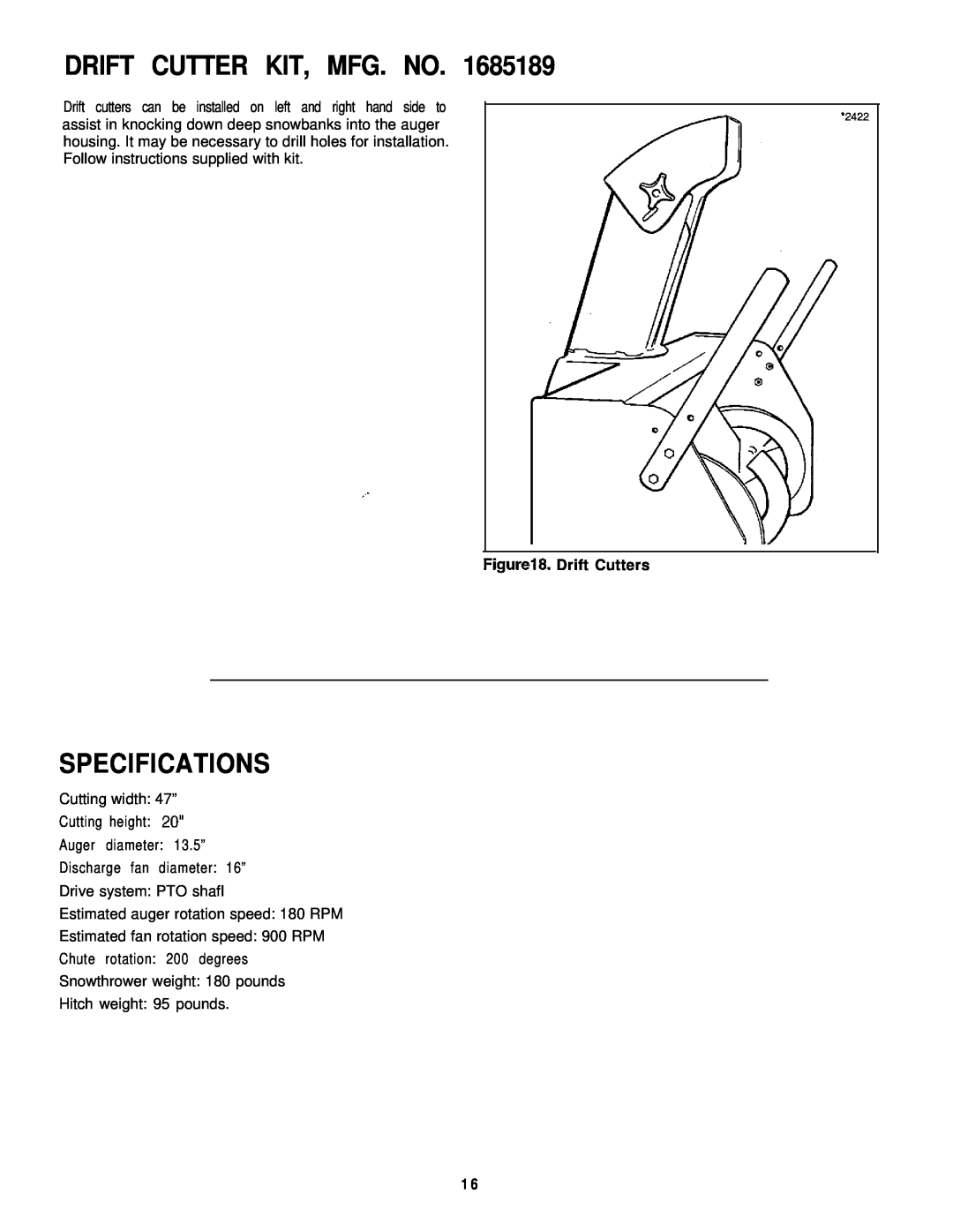 Simplicity 1692244, 1692243 manual Drift Cutter Kit, Mfg. No, Specifications, Figurel8. Drift Cutters 