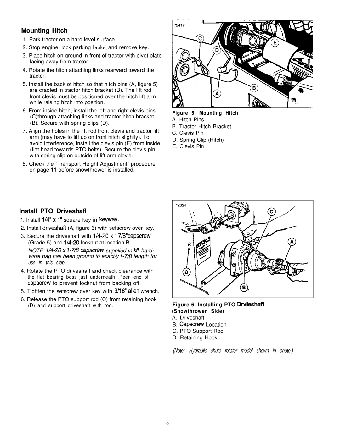 Simplicity 1692244, 1692243 manual Mounting Hitch, Install PTO Driveshafl 