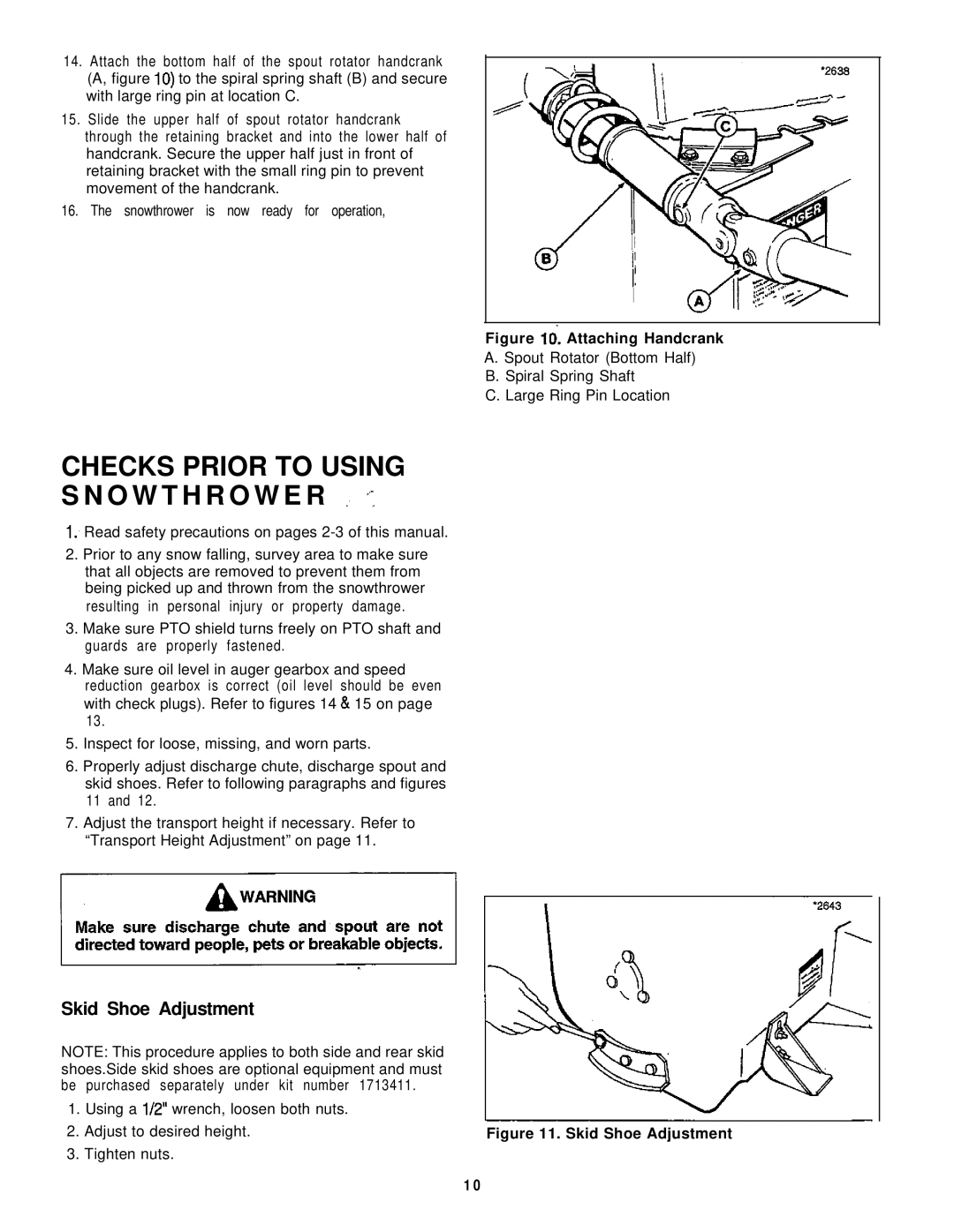 Simplicity 1692244, 1692243 manual Checks Prior to Using, Skid Shoe Adjustment 