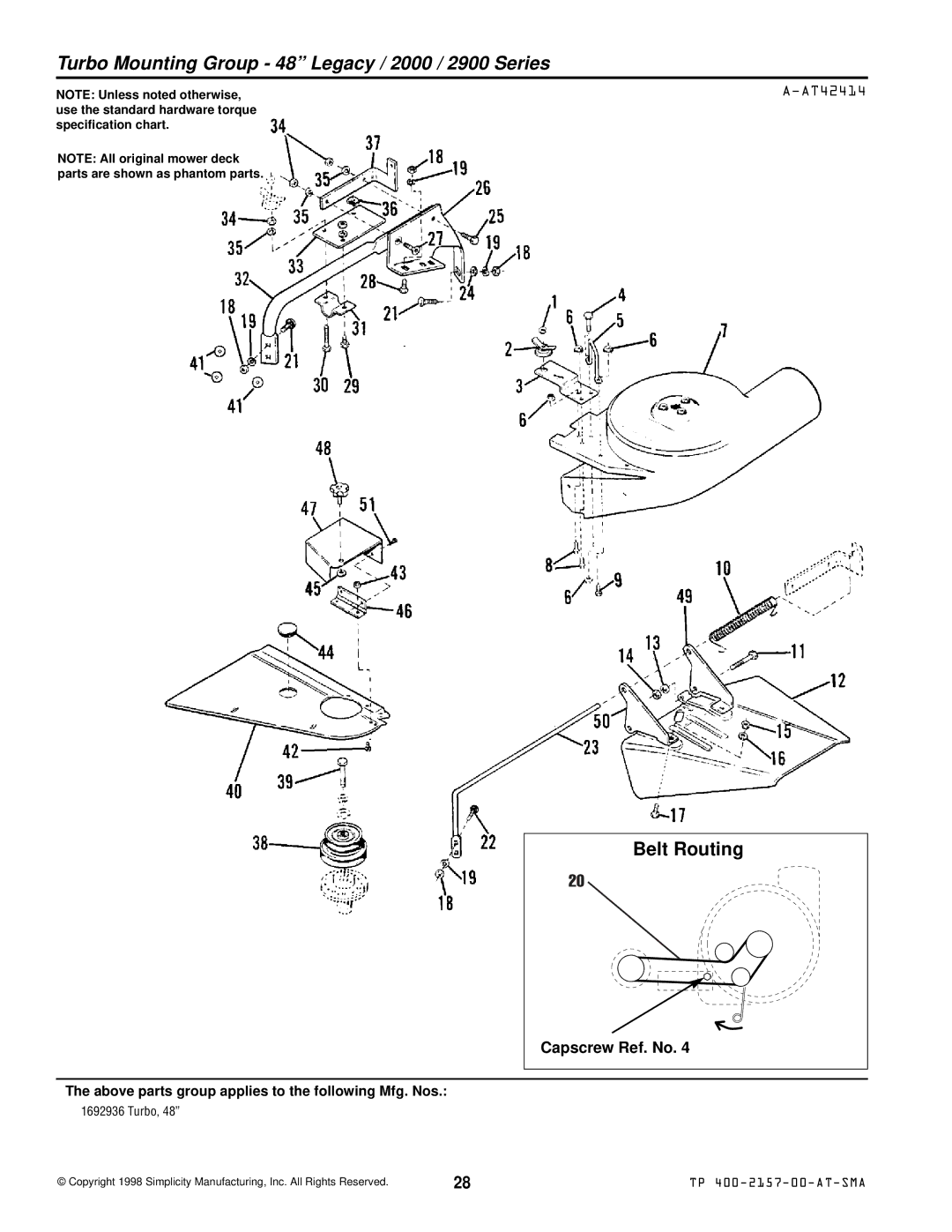 Simplicity 1692714, 1692626, 1693225, 1693227, 1693226 Turbo Mounting Group 48 Legacy / 2000 / 2900 Series, Capscrew Ref. No 