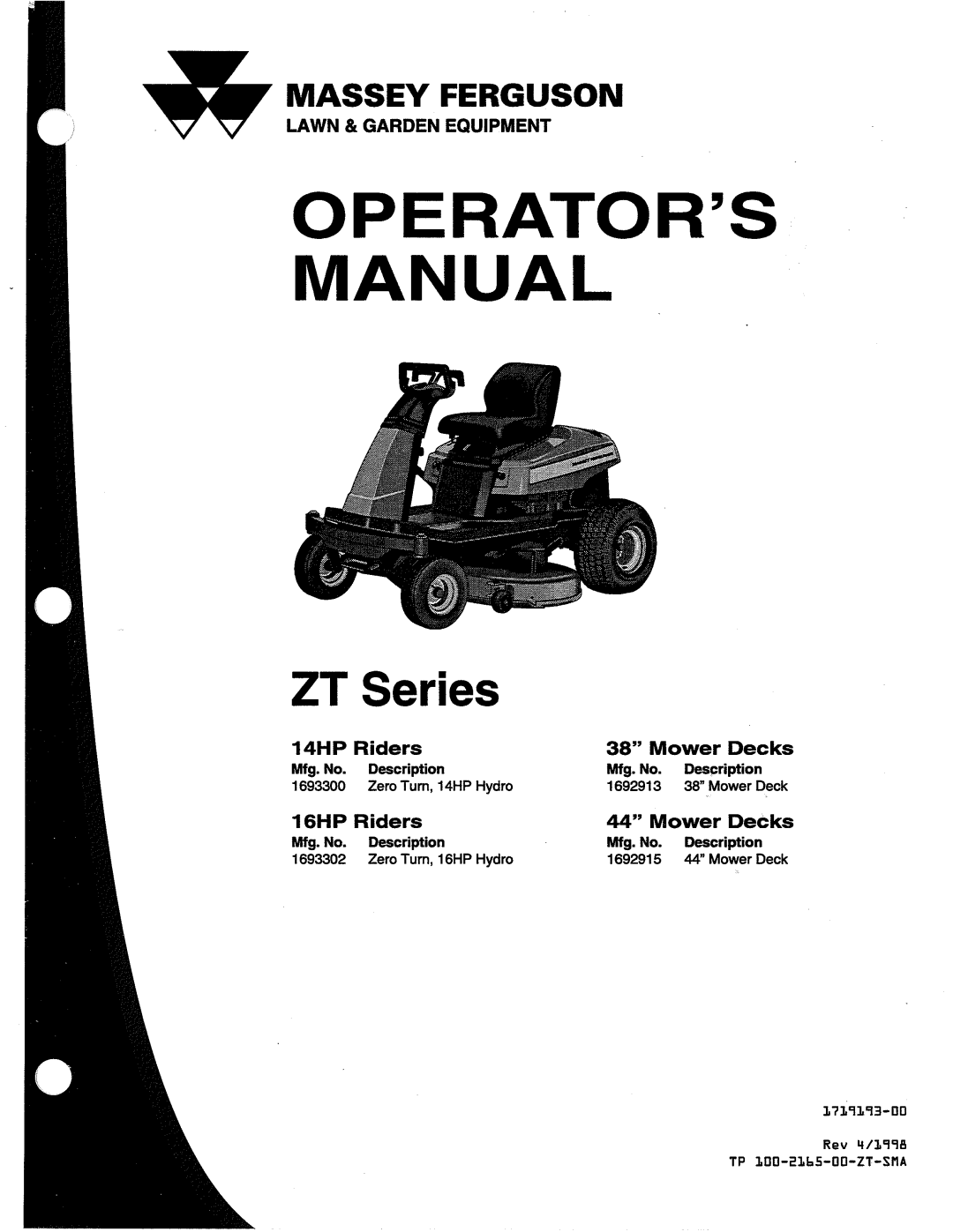 Simplicity 1692915, 1692913, 1693302, 1693300, ZT Series manual 