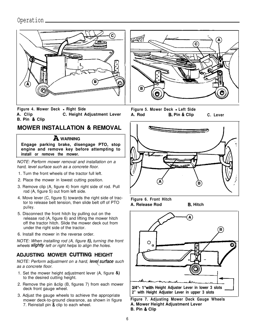 Simplicity 1692957, 1692963, 1692959, 1692961, 1692973, 1692971, 1692975, 1692969 manual Operation, Mower Installation & Removal 