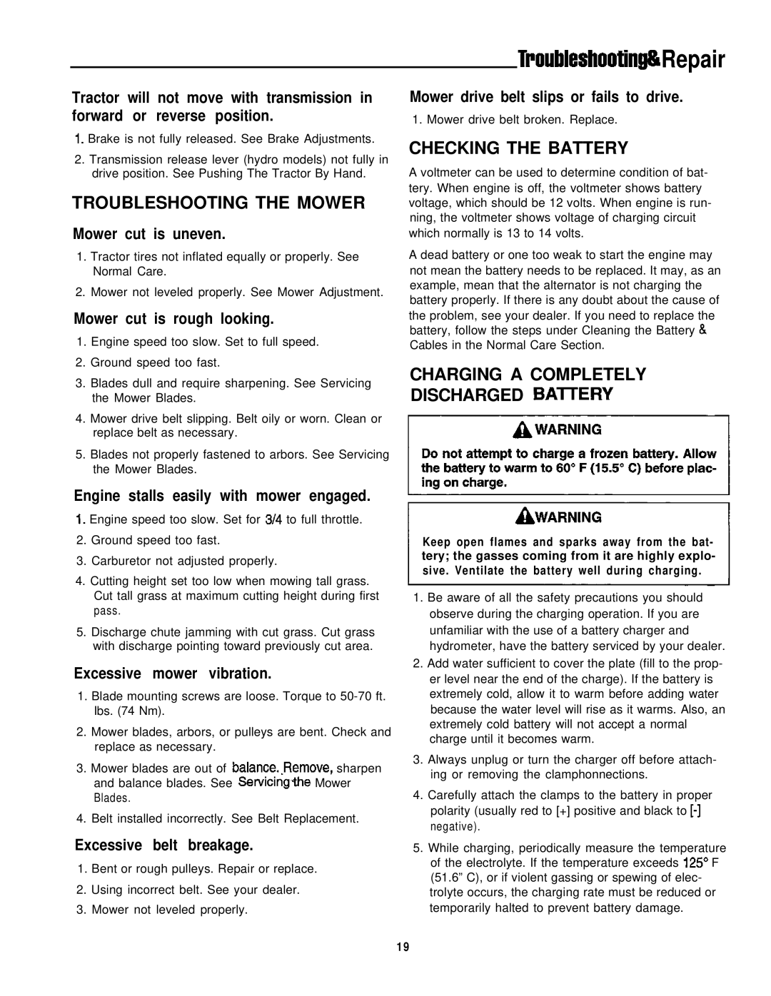 Simplicity 1692957, 1692963, 1692959, 1692961, 1692973 Troubleshooting the Mower, Checking the Battery, Charging a Completely 