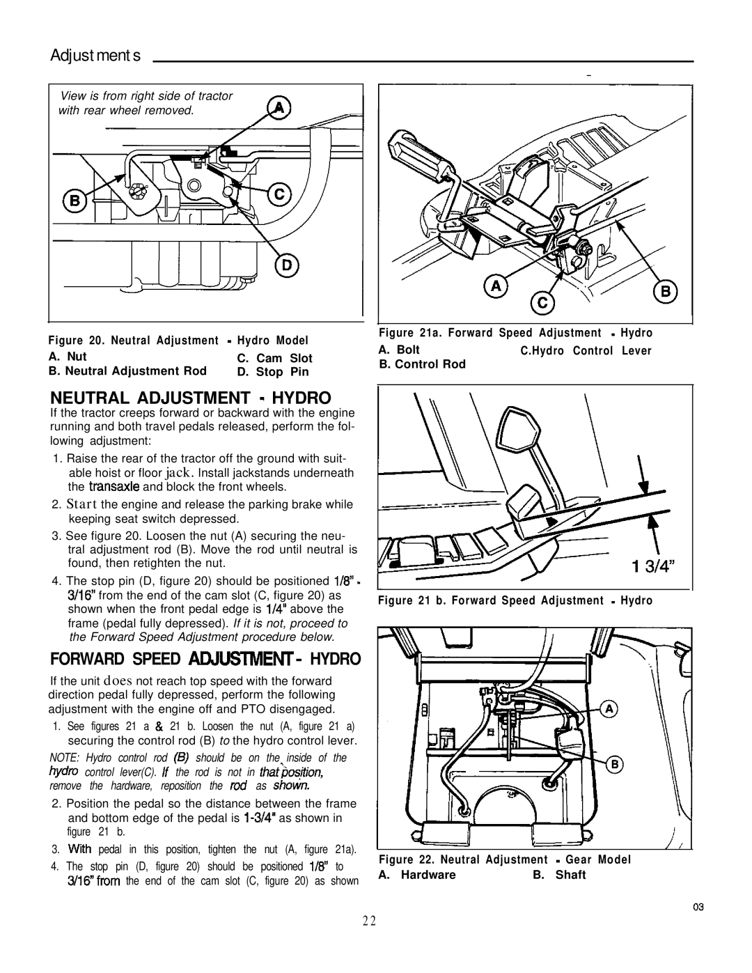 Simplicity 1692973, 1692963, 1692957, 1692959, 1692961, 1692971 manual Neutral Adjustment Hydro, Forward Speed AtWSTMENT- Hydro 