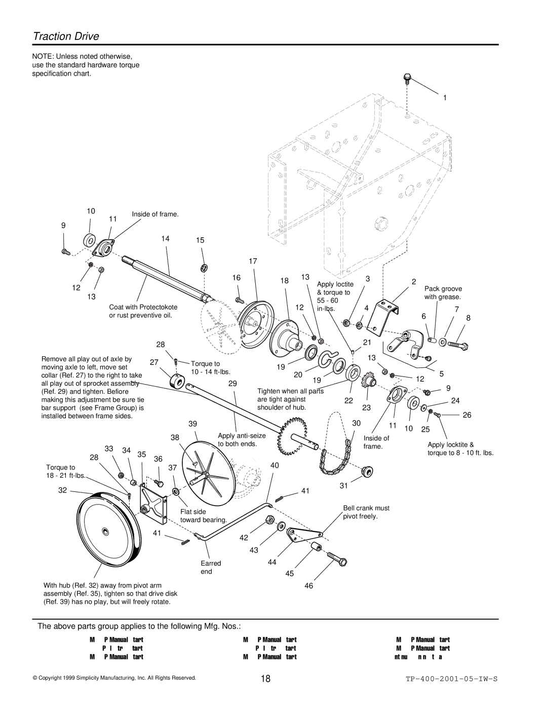 Simplicity 1692680, 1693161, 1693163 manual Traction Drive, In-lbs 