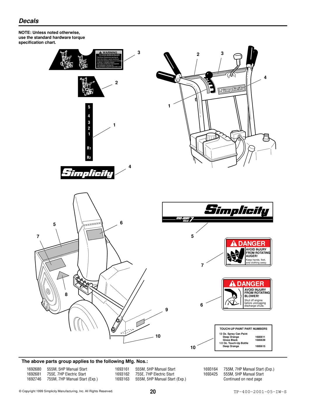 Simplicity 1693163, 1693161, 1692680 manual Decals, To Avoid Serious Injury 