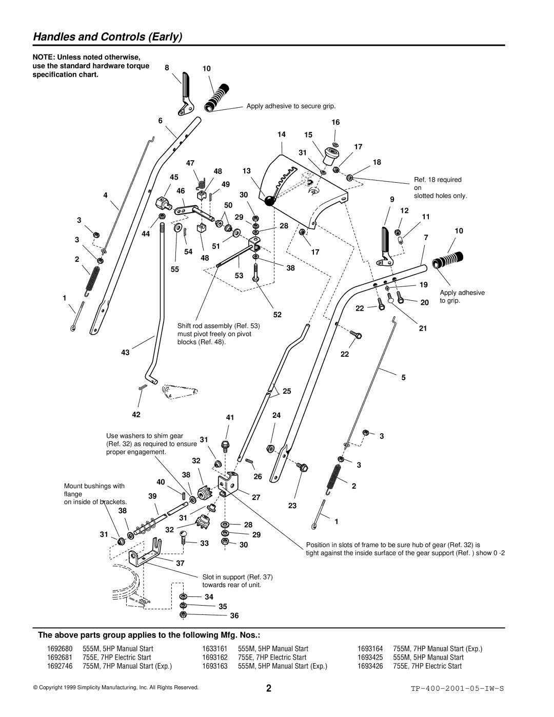 Simplicity 1693163, 1693161, 1692680 manual Handles and Controls Early, Specification chart 