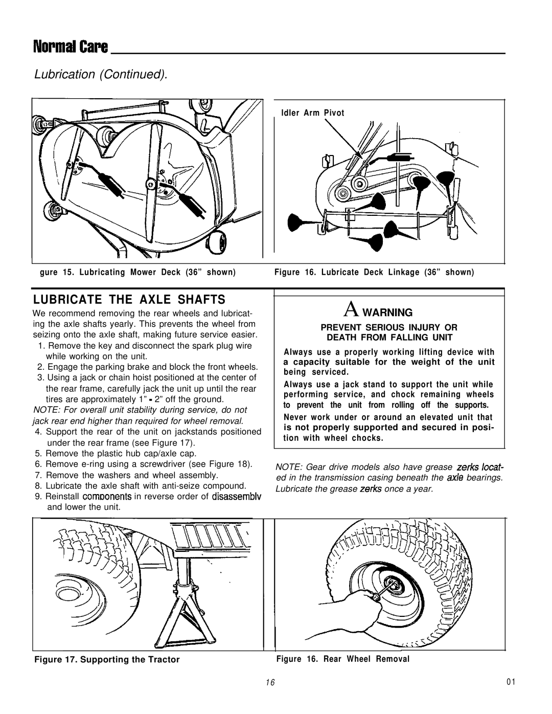 Simplicity 1693266, 1693264 manual Lubricate the Axle Shafts, Awarning 