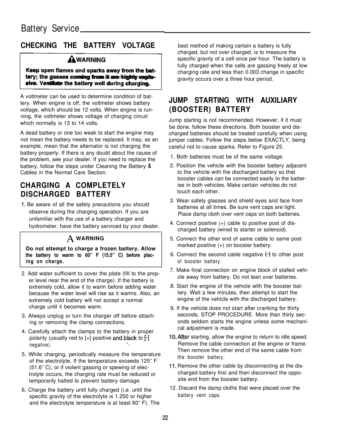 Simplicity 1693266, 1693264 manual Battery Service, Checking the Battery Voltage, Charging a Completely Discharged Battery 