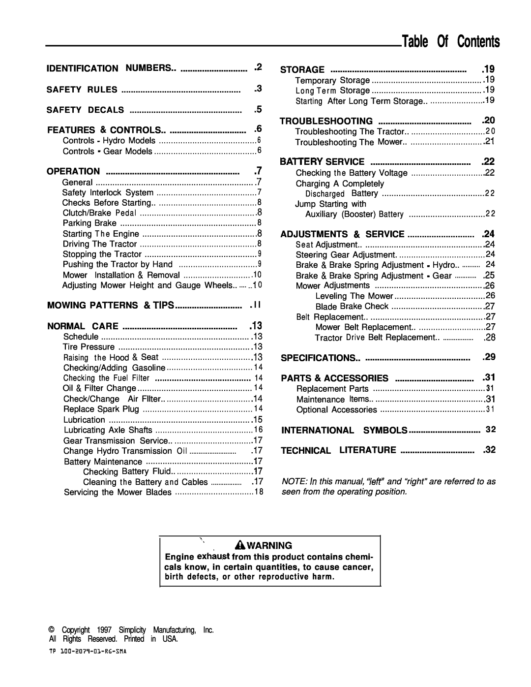 Simplicity 1693264, 1693266 manual ‘.Awarning, Table Of Contents 