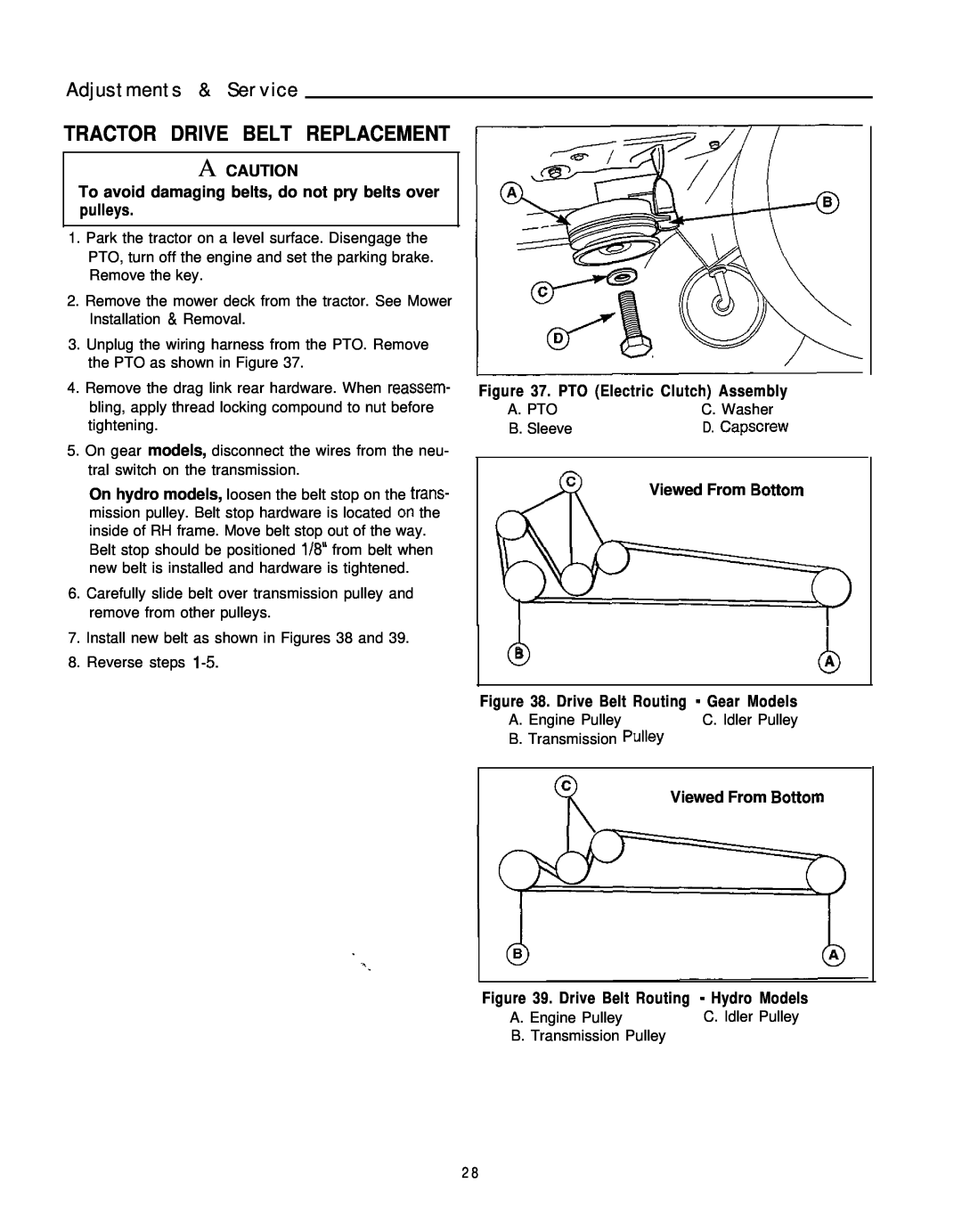 Simplicity 1693266, 1693264 manual Tractor Drive Belt Replacement, Adjustments & Service 