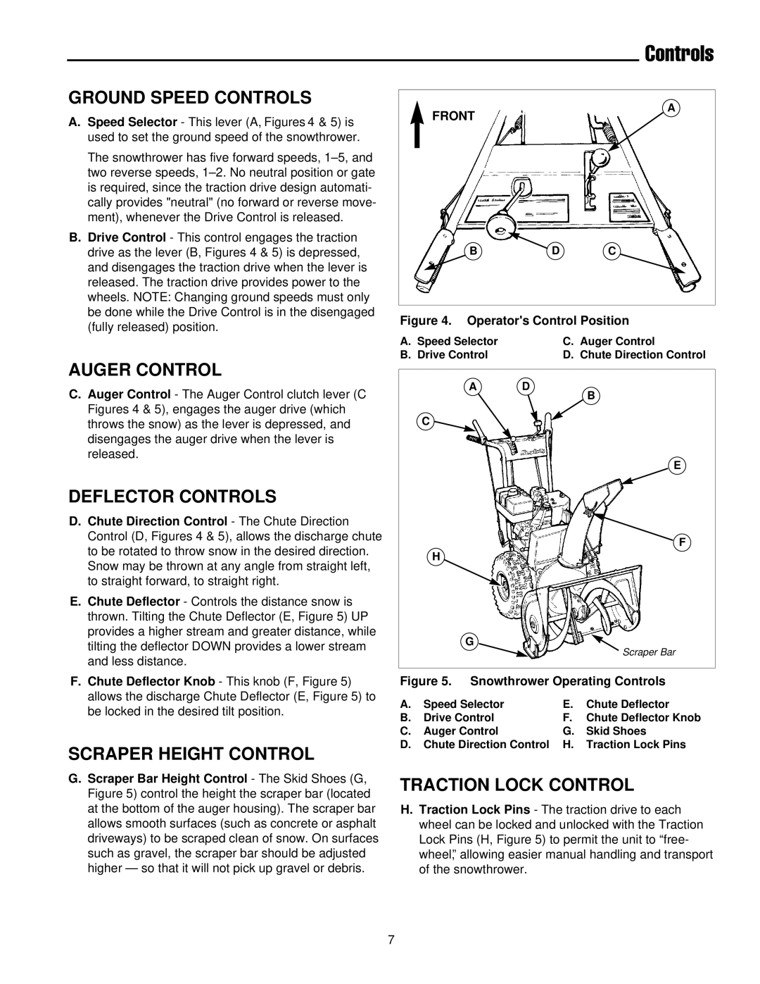 Simplicity 1693163 555M, 1693426 755E Ground Speed Controls, Auger Control, Deflector Controls, Scraper Height Control 