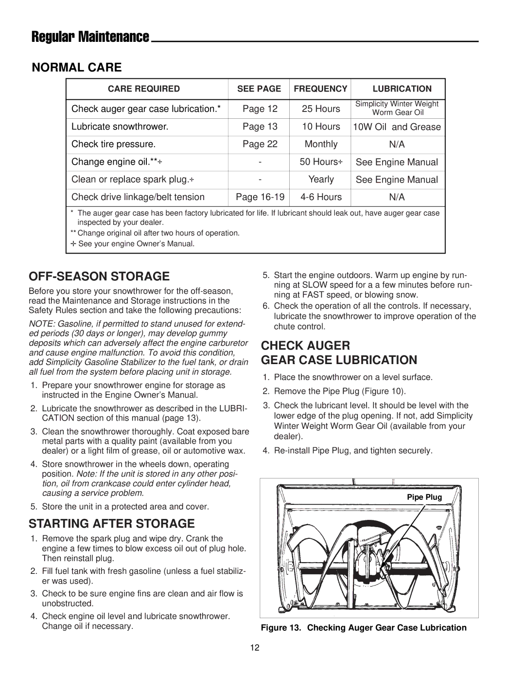 Simplicity 1693162 755E, 1693426 755E manual Regular Maintenance, Normal Care, OFF-SEASON Storage, Starting After Storage 